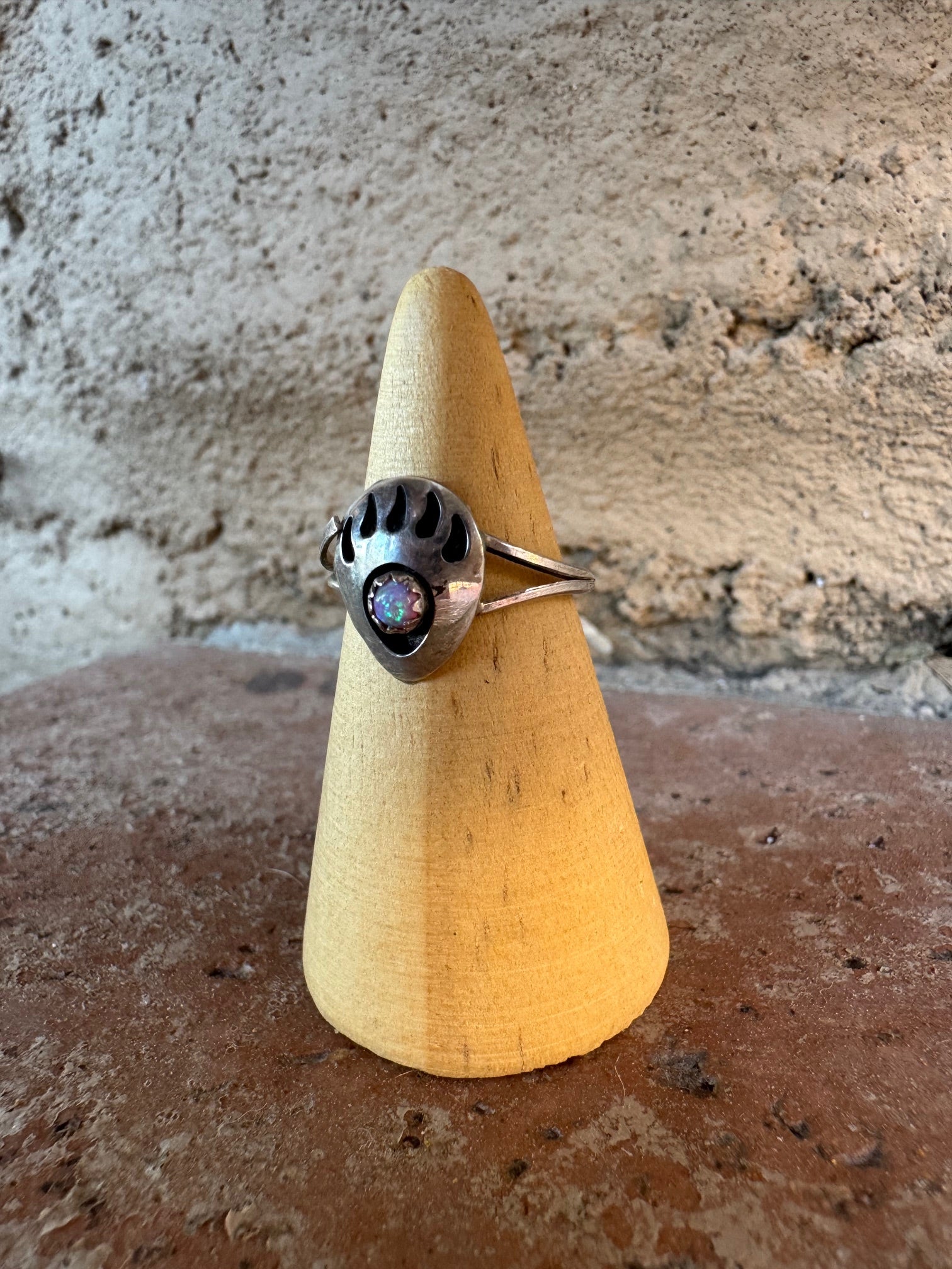 Handcrafted Sterling Silver Orange Opal Bear Paw Ring