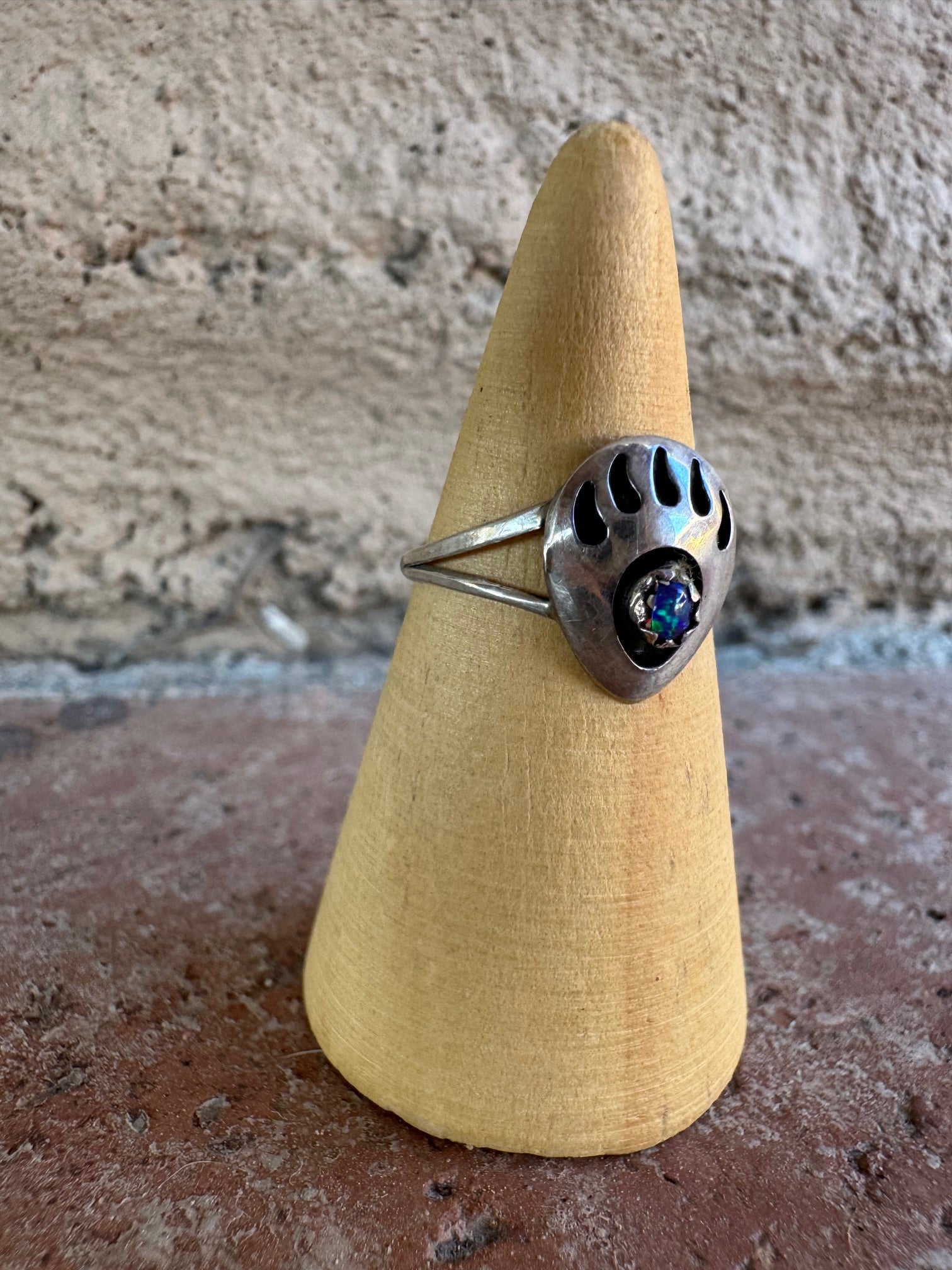 Handcrafted Sterling Silver Purple Opal Bear Paw Ring