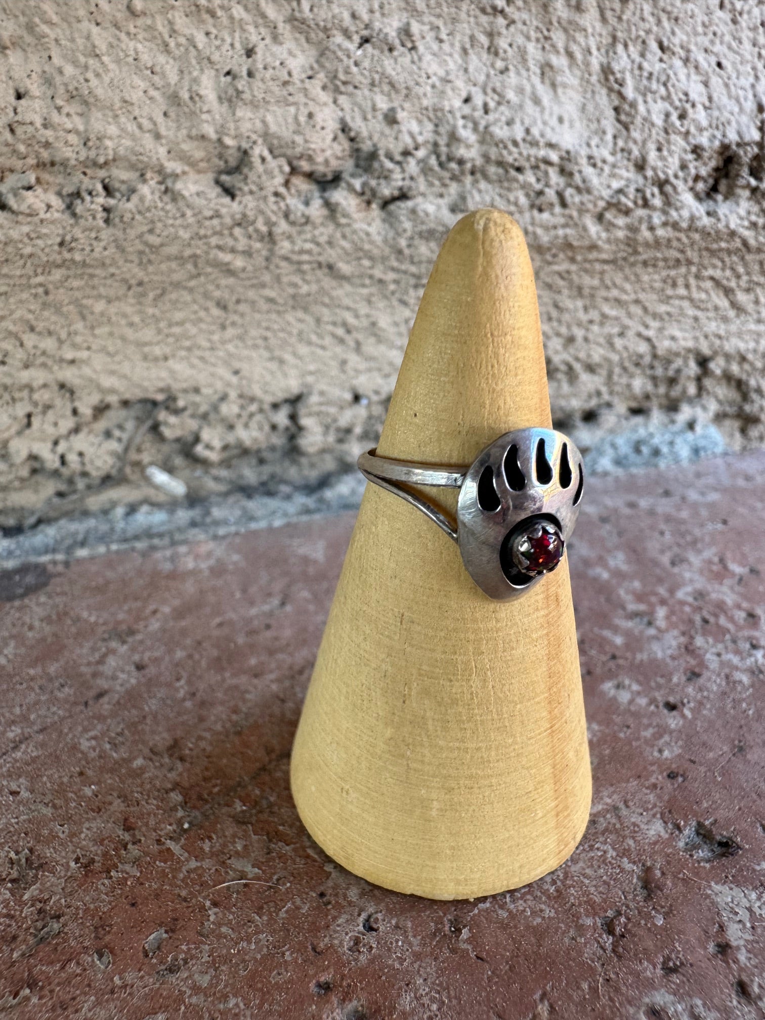 Handcrafted Sterling Silver Red Opal Bear Paw Ring