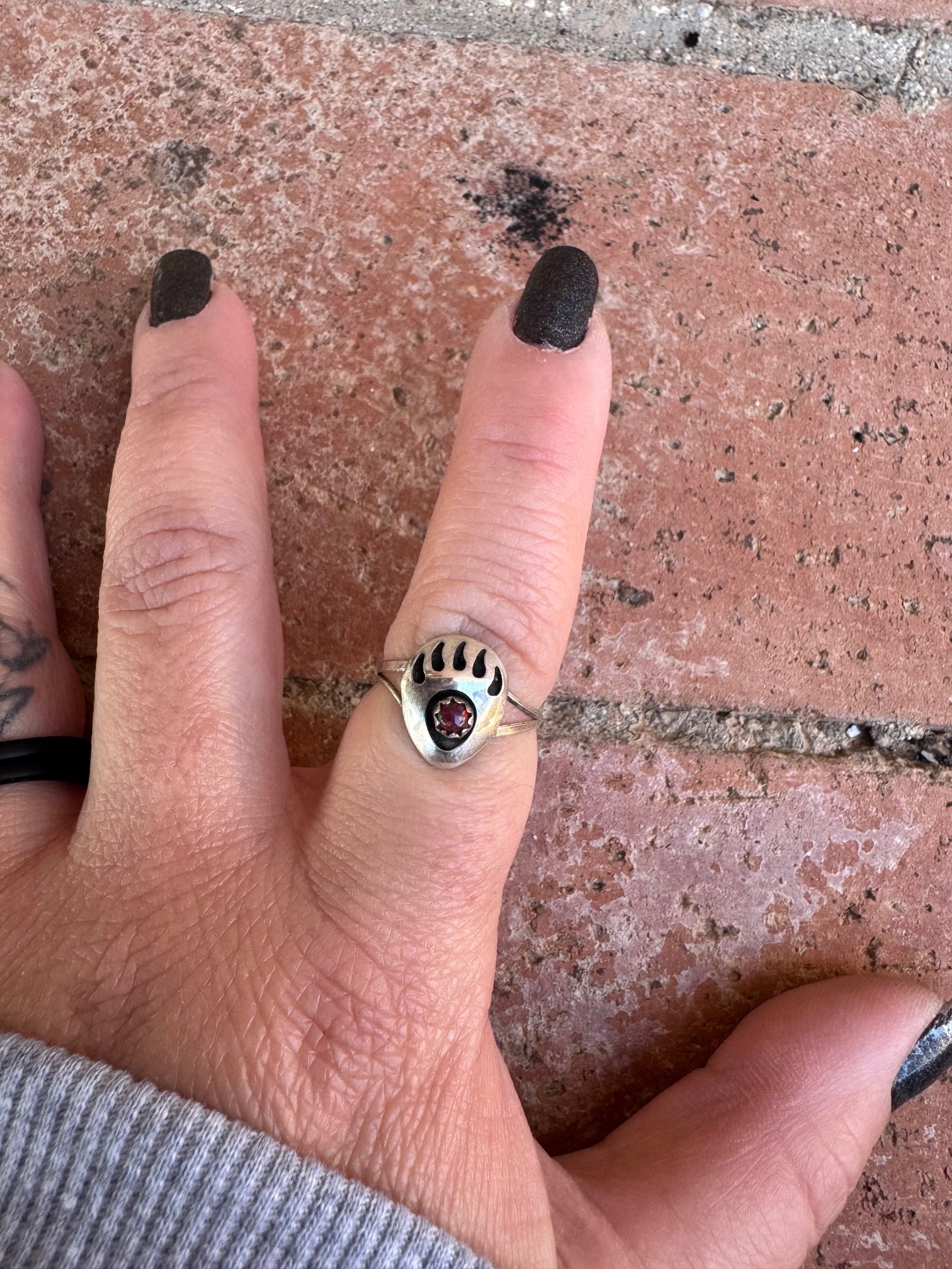 Handcrafted Sterling Silver Red Opal Bear Paw Ring