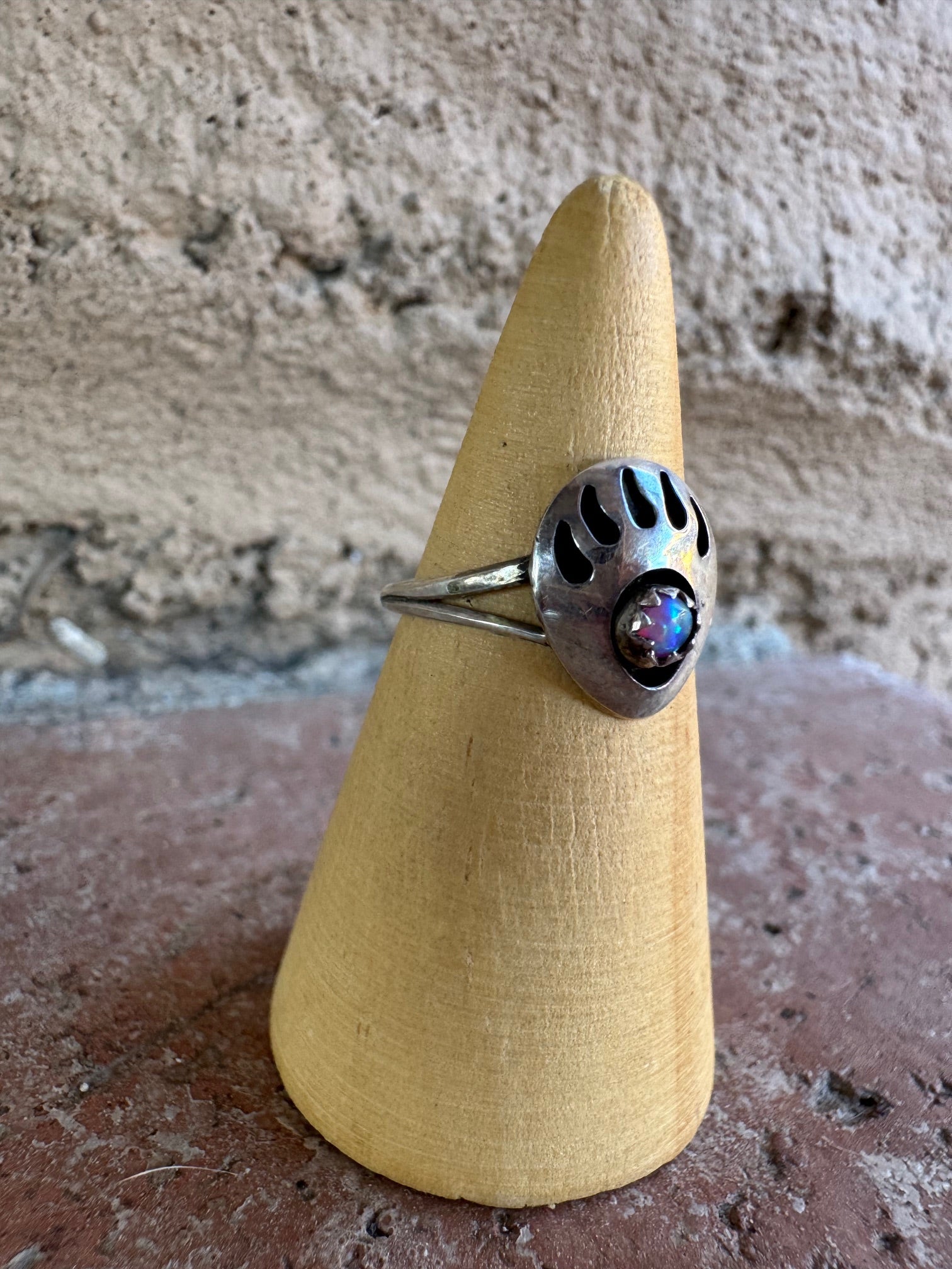 Handcrafted Sterling Silver Light Pink Opal Bear Paw Ring