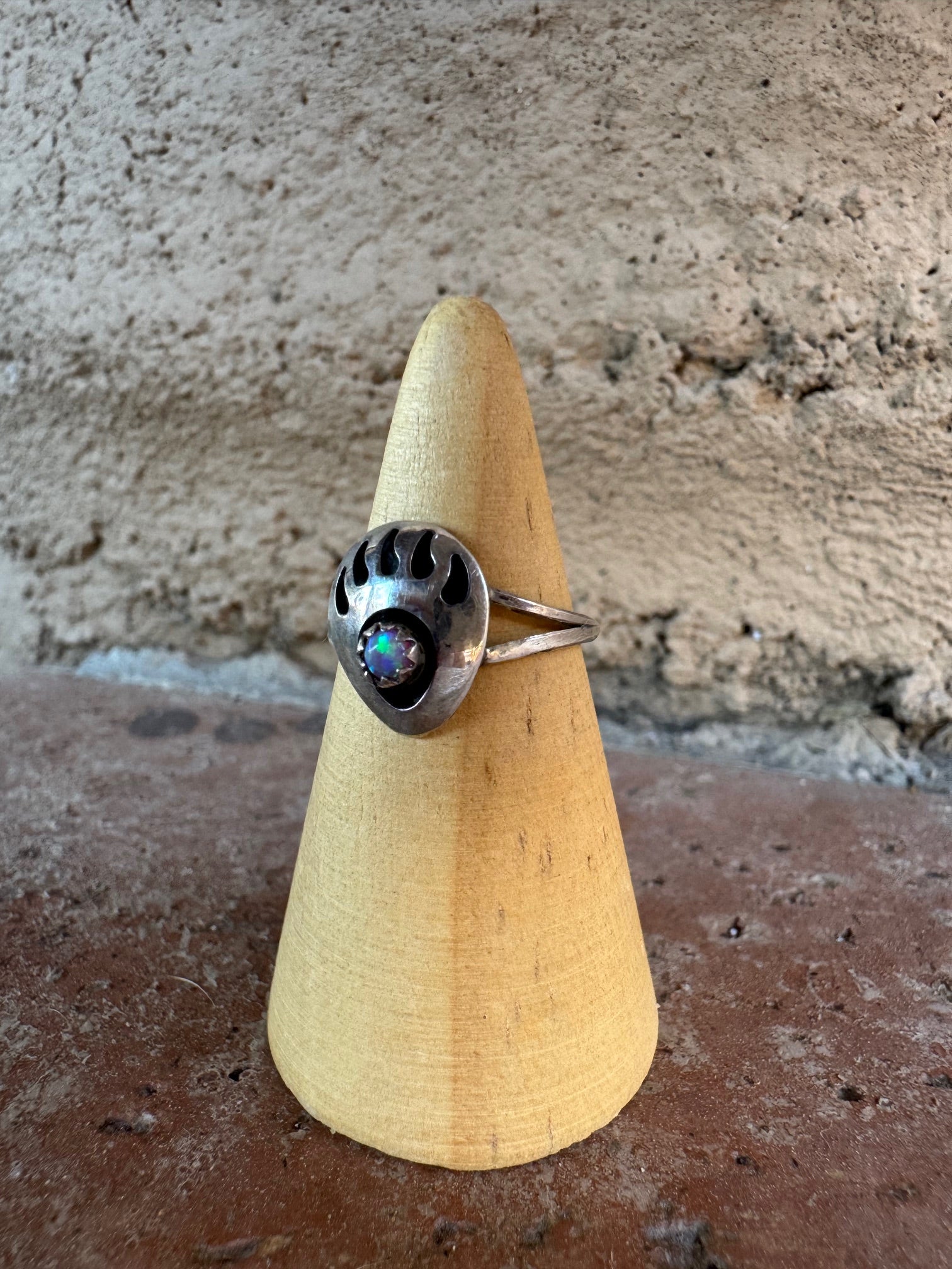 Handcrafted Sterling Silver Light Pink Opal Bear Paw Ring