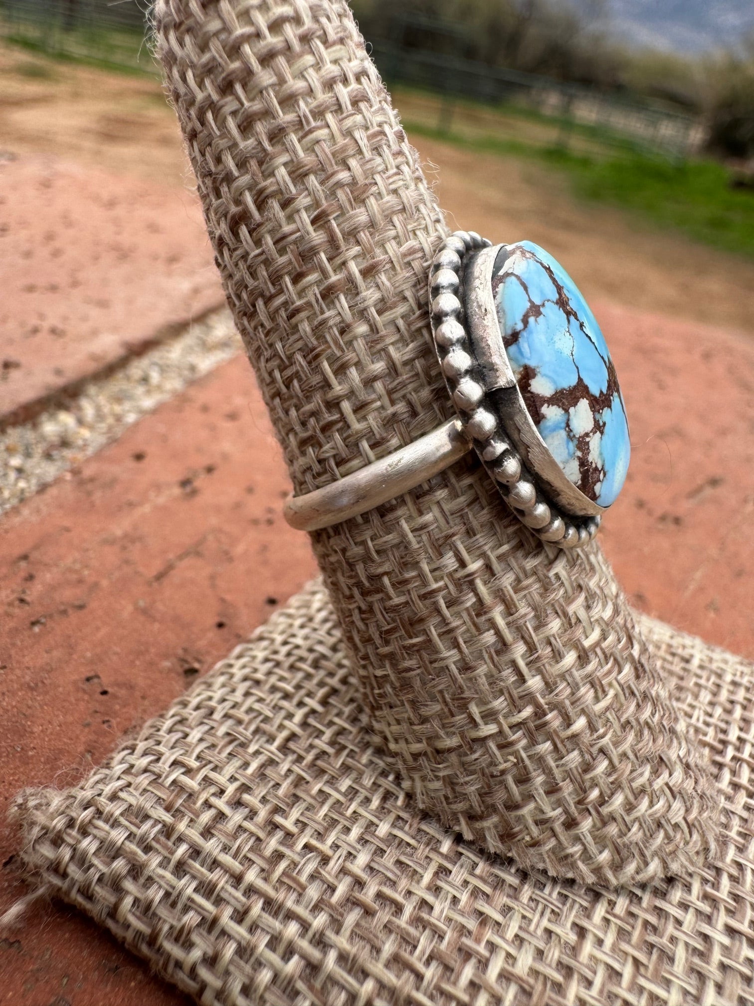 Handcrafted Golden Hills Turquoise & Sterling Silver Ring Size 8.5