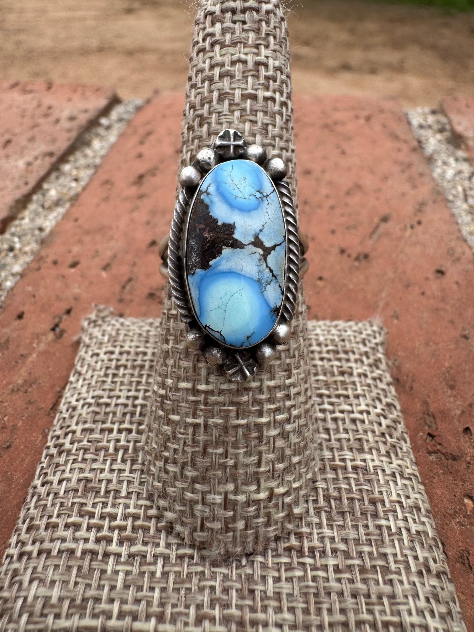 Handcrafted Golden Hills Turquoise & Sterling Silver Ring Size 8.5