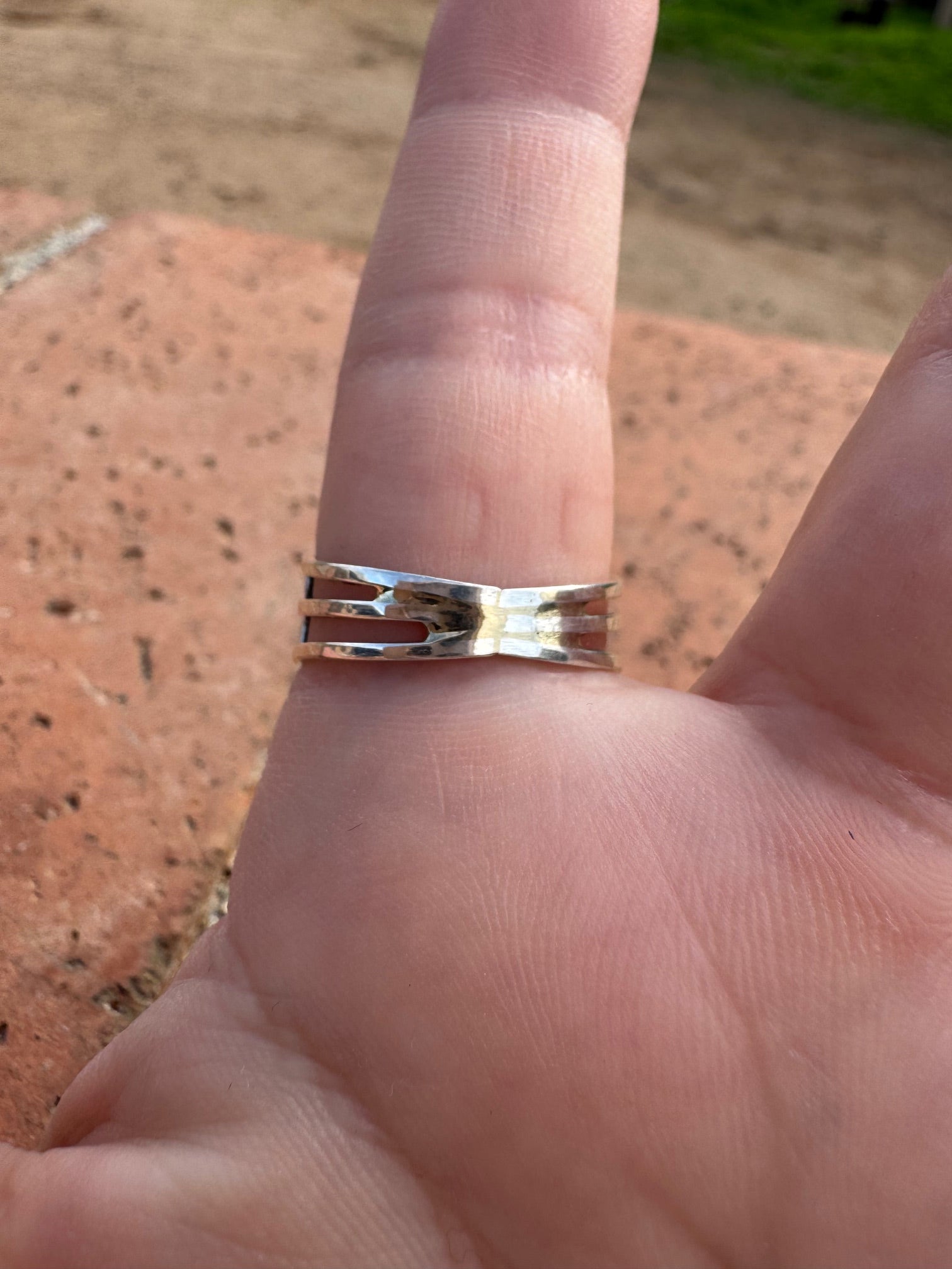 Handcrafted Sterling Silver & Hot Pink Fire Opal Double Row Inlay Band Ring