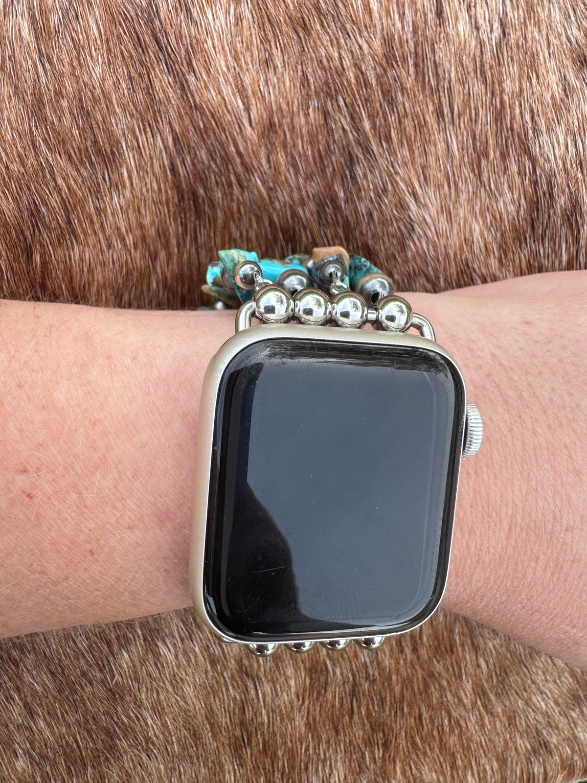 Handmade Turquoise & Sterling Silver Pearl Stretch 4-6mm Beaded Watch Band 5.5-6"