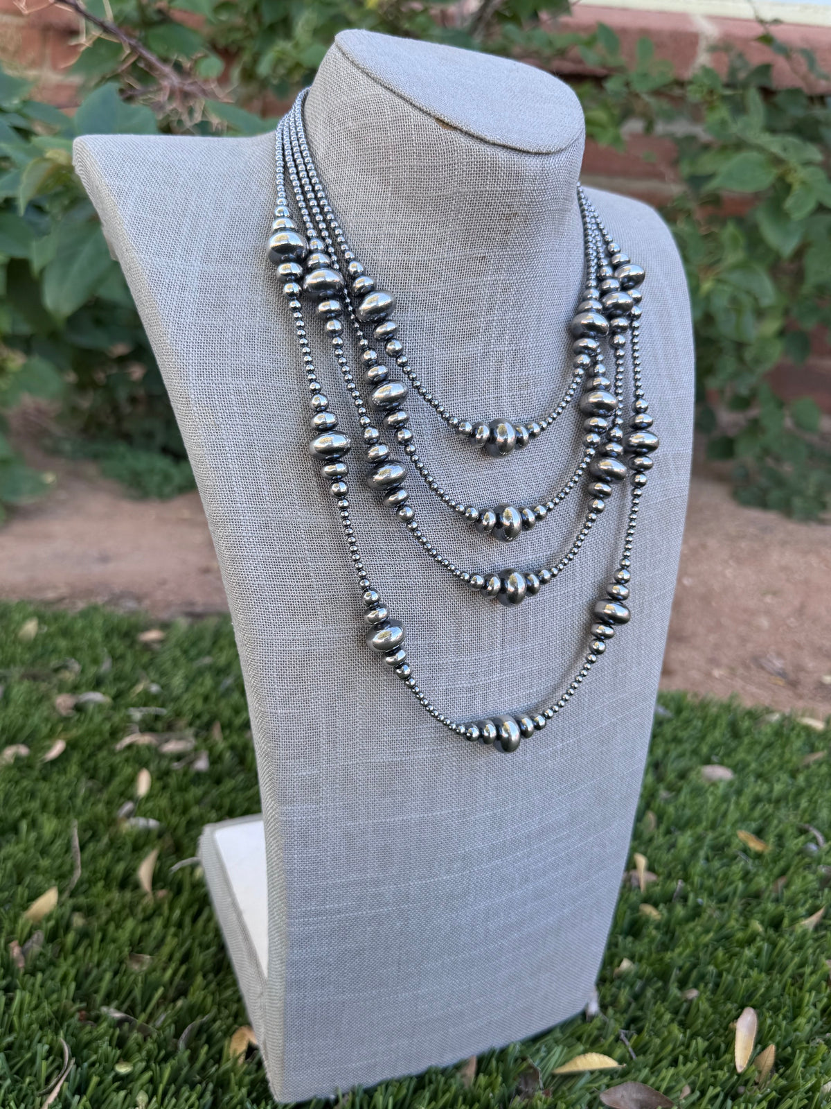 Handcrafted Sterling Silver Pearl 3-14mm Rondelle Beaded Necklace