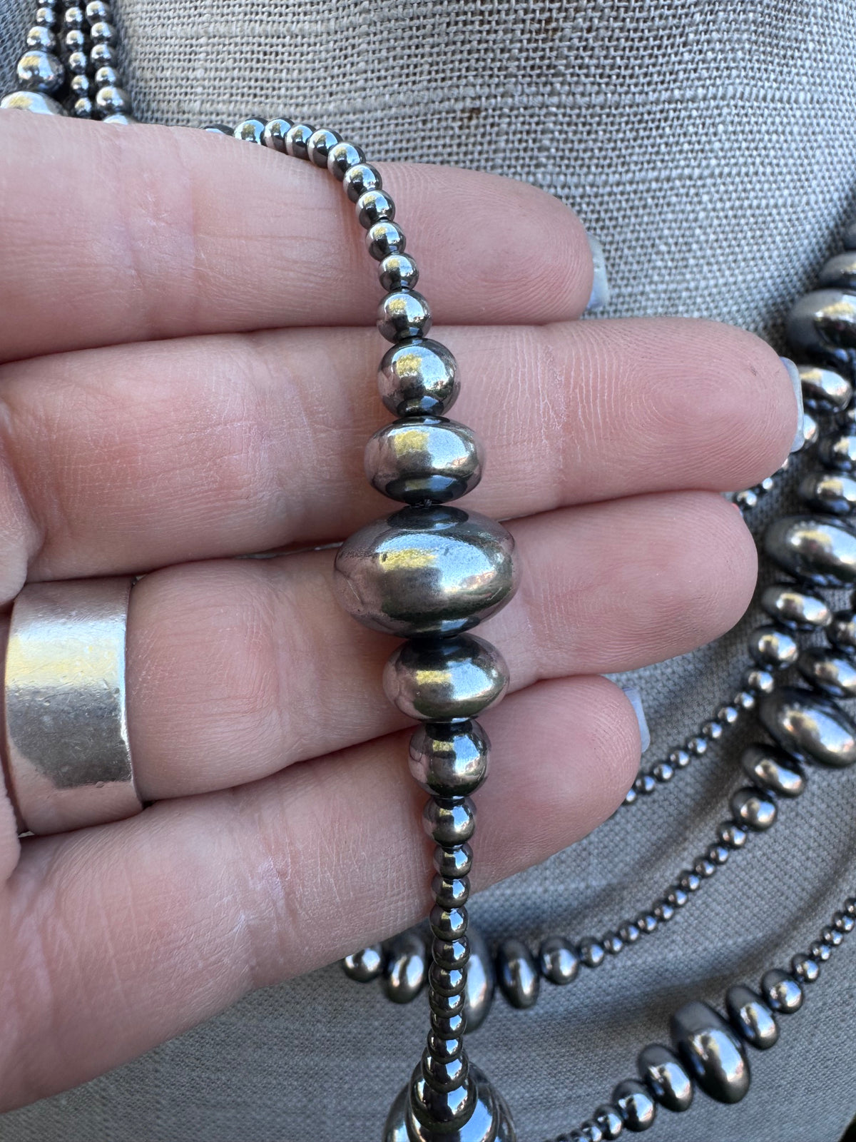 Handcrafted Sterling Silver Pearl 3-14mm Rondelle Beaded Necklace