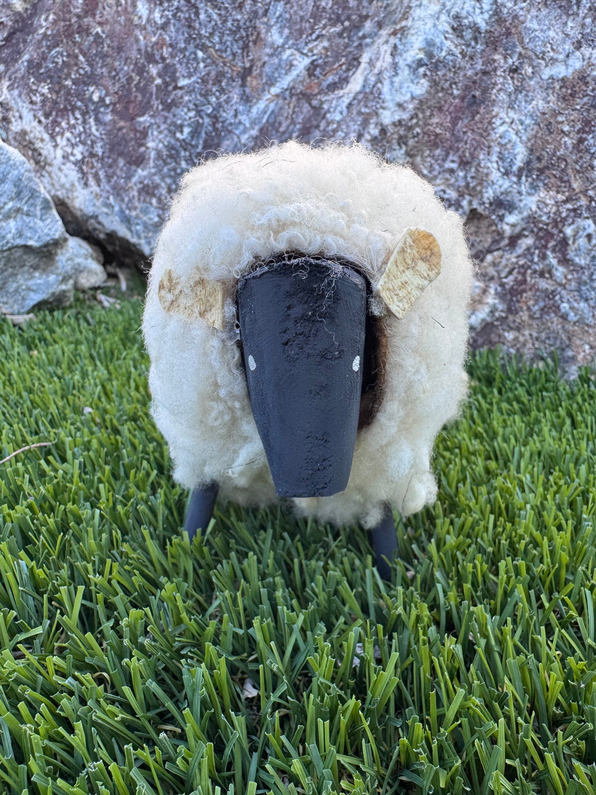 Handcrafted Sheep Figurine With Authentic Sheep Wool by Lorinda Chicharello