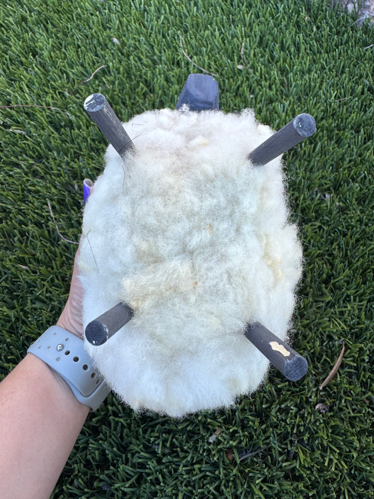Handcrafted Sheep Figurine With Authentic Sheep Wool by Lorinda Chicharello