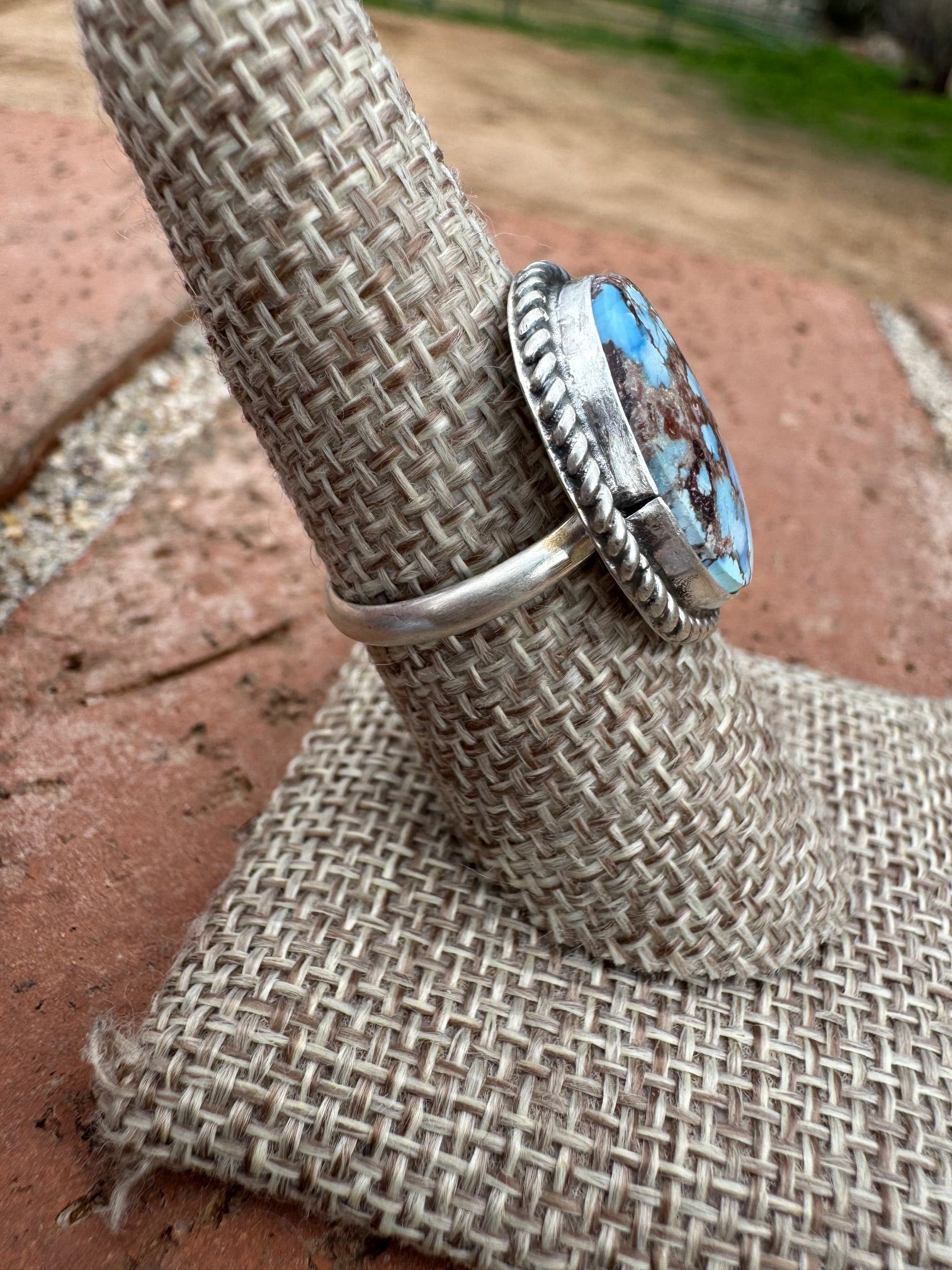 Handcrafted Golden Hills Turquoise & Sterling Silver Ring Size 8.5