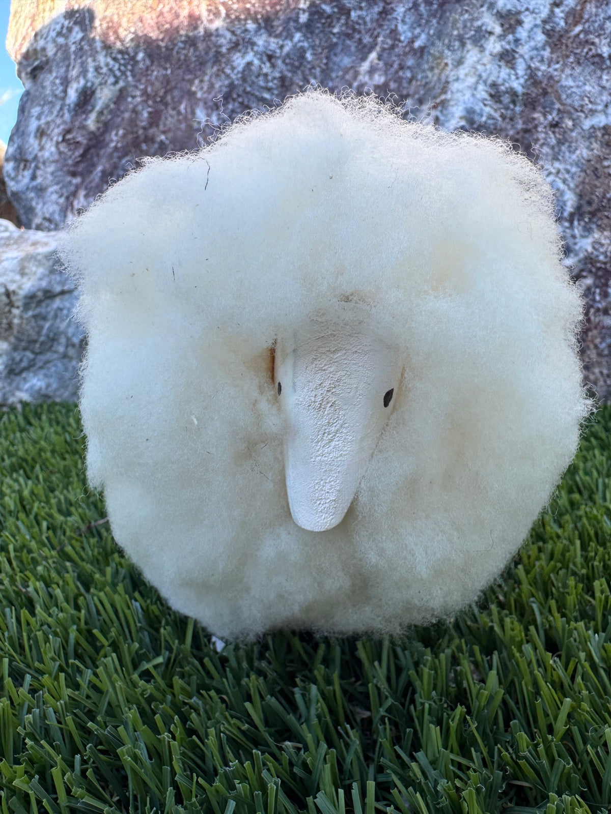 Handcrafted Sheep Figurine With Authentic Sheep Wool by Lorinda Chicharello