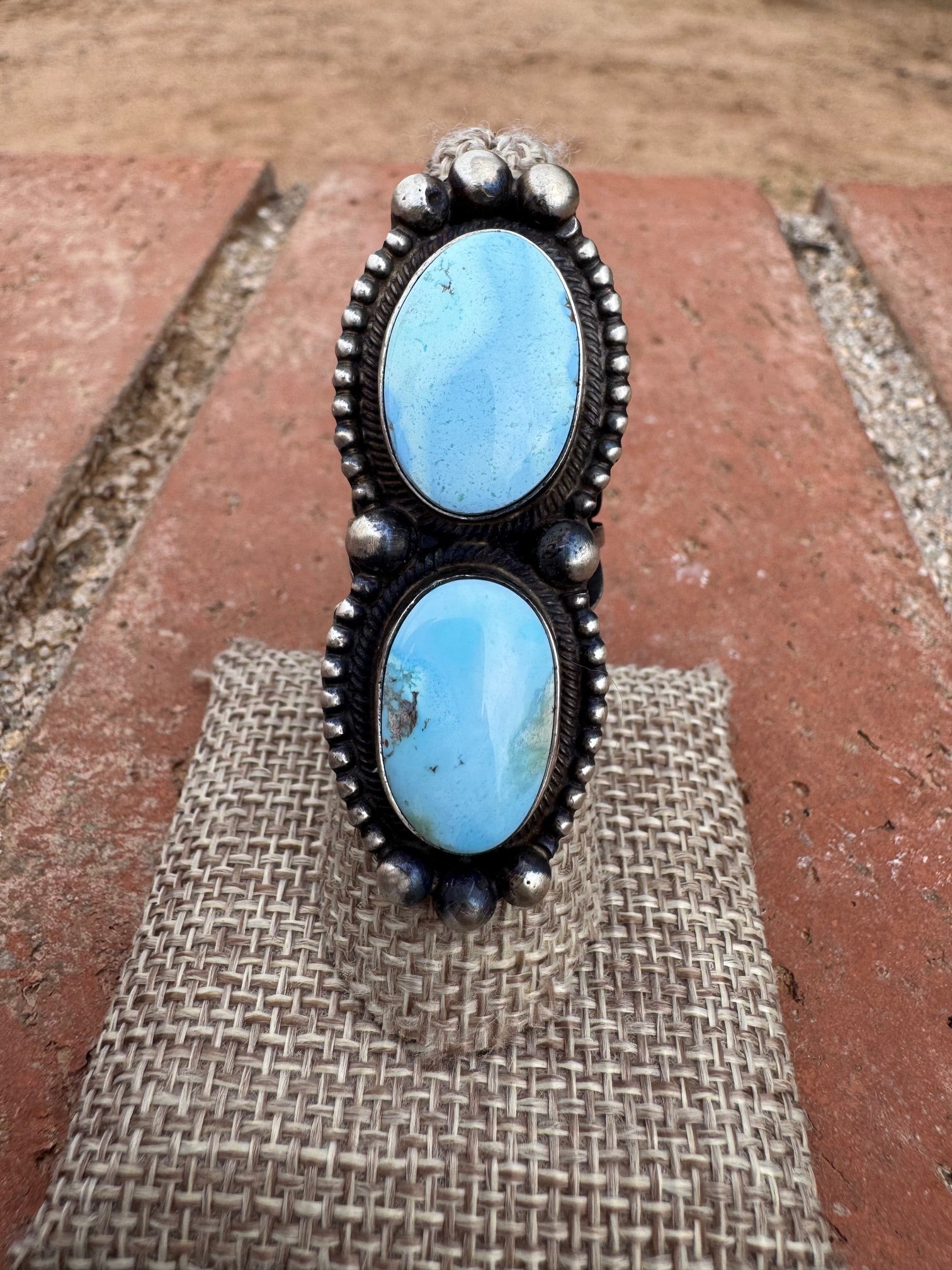 Handcrafted Golden Hills Turquoise & Sterling Silver Ring Size 6.75