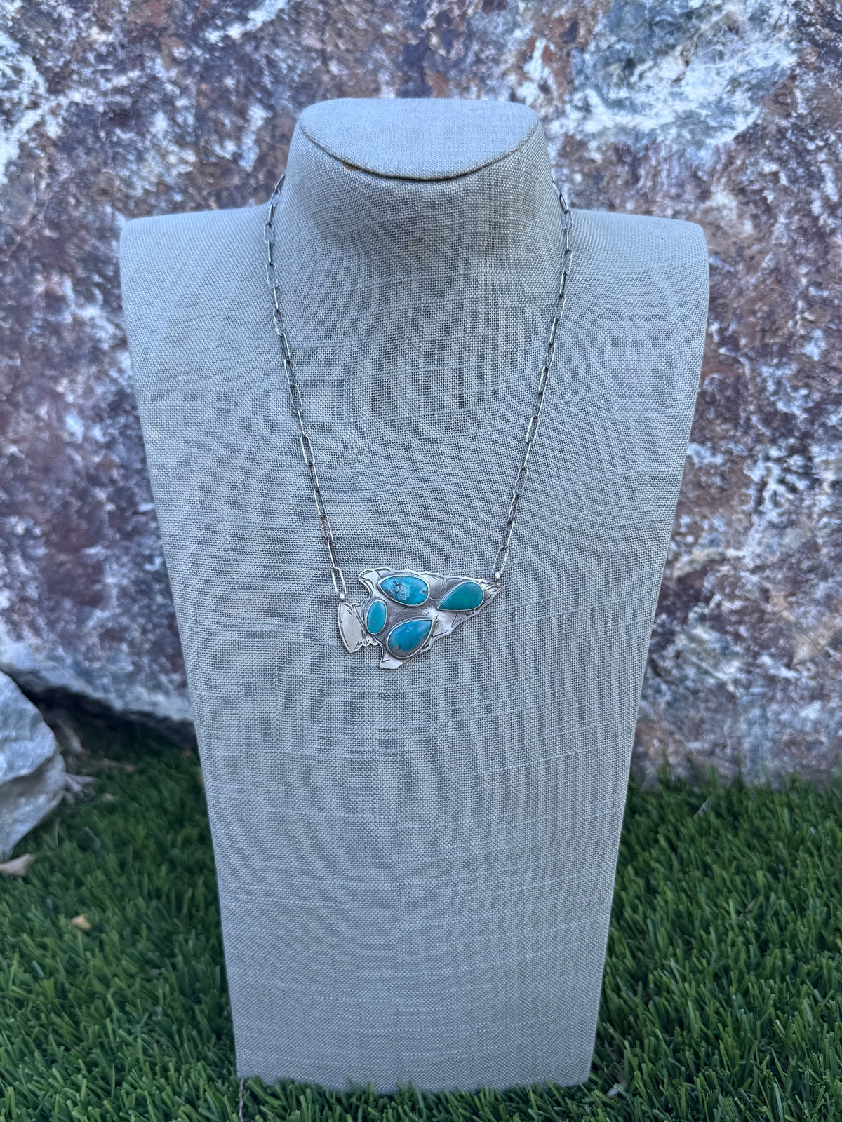 Handmade Sterling Silver & Turquoise Arrowhead 20" Necklace by Roaming Buffalo