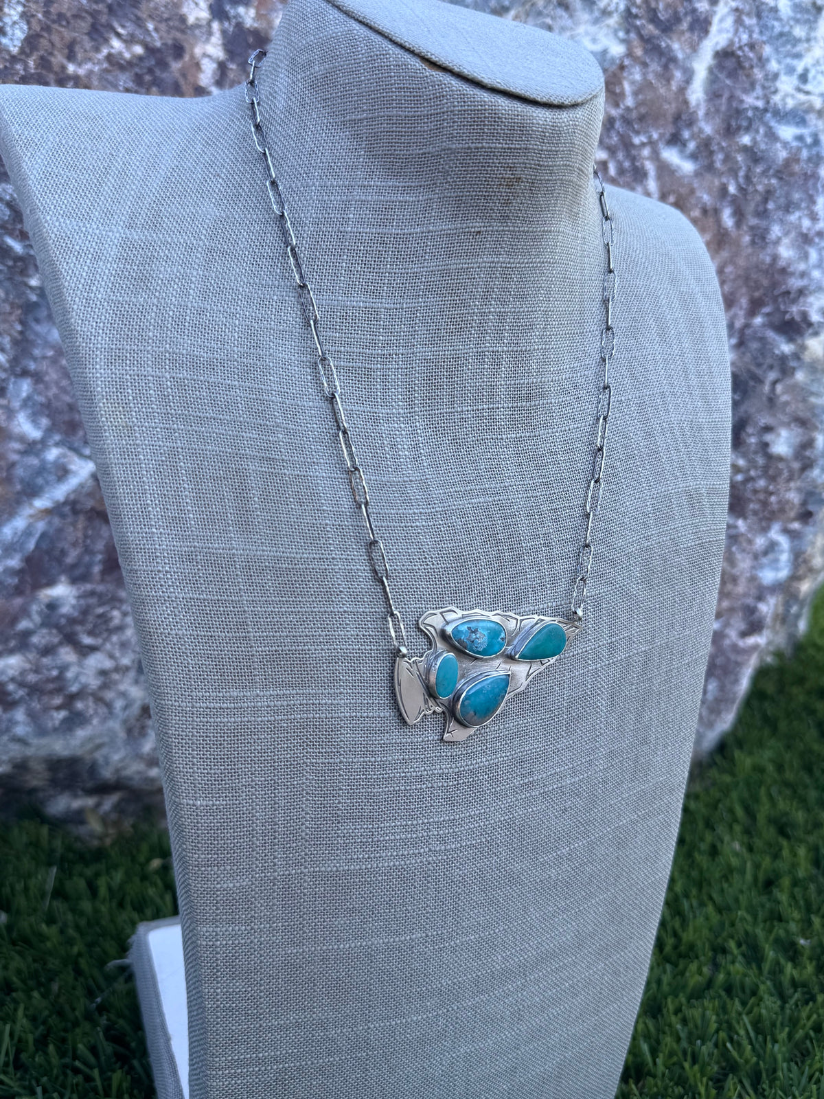 Handmade Sterling Silver & Turquoise Arrowhead 20" Necklace by Roaming Buffalo