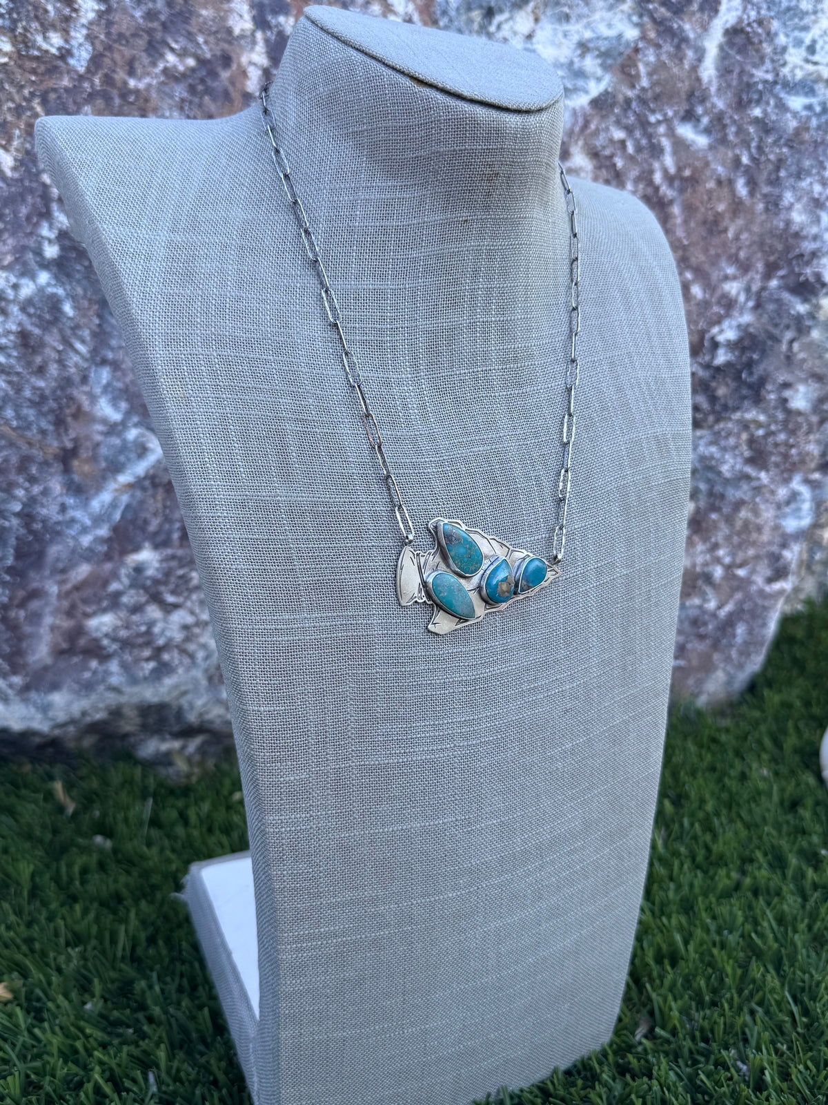 Handmade Sterling Silver & Turquoise Arrowhead 19.75" Necklace by Roaming Buffalo