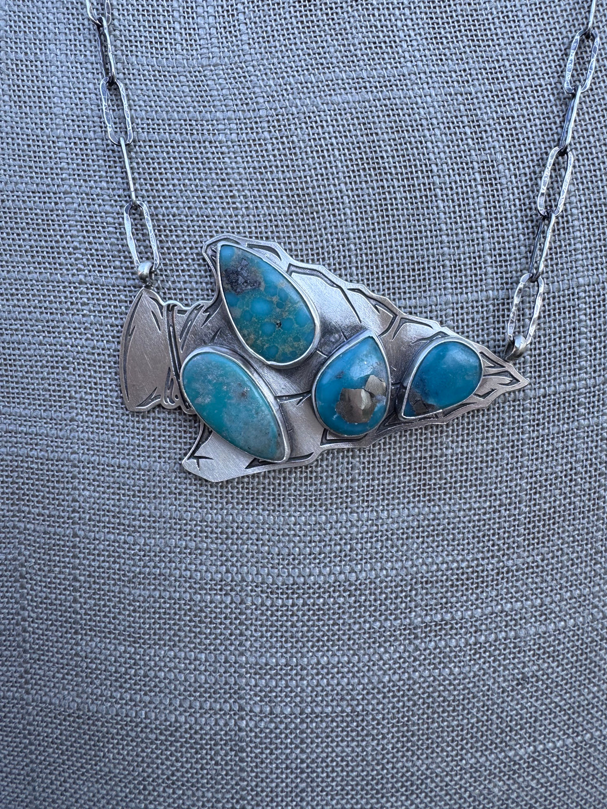 Handmade Sterling Silver & Turquoise Arrowhead 19.75" Necklace by Roaming Buffalo