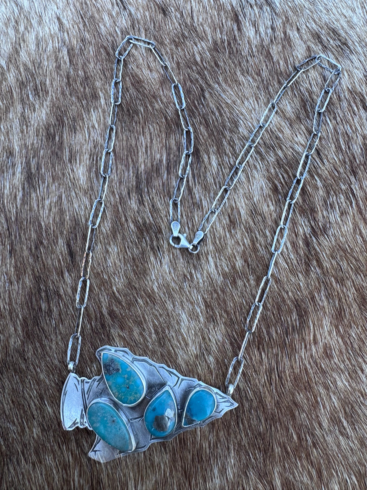 Handmade Sterling Silver & Turquoise Arrowhead 19.75" Necklace by Roaming Buffalo