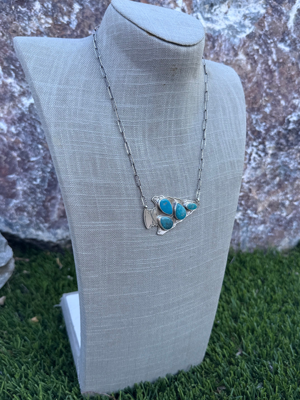 Handmade Sterling Silver & Turquoise Arrowhead 20" Necklace by Roaming Buffalo