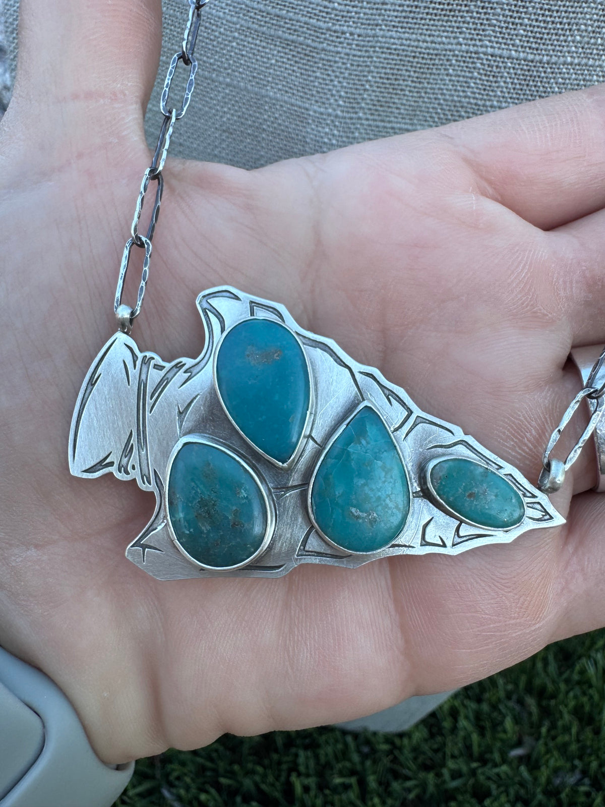 Handmade Sterling Silver & Turquoise Arrowhead 20" Necklace by Roaming Buffalo