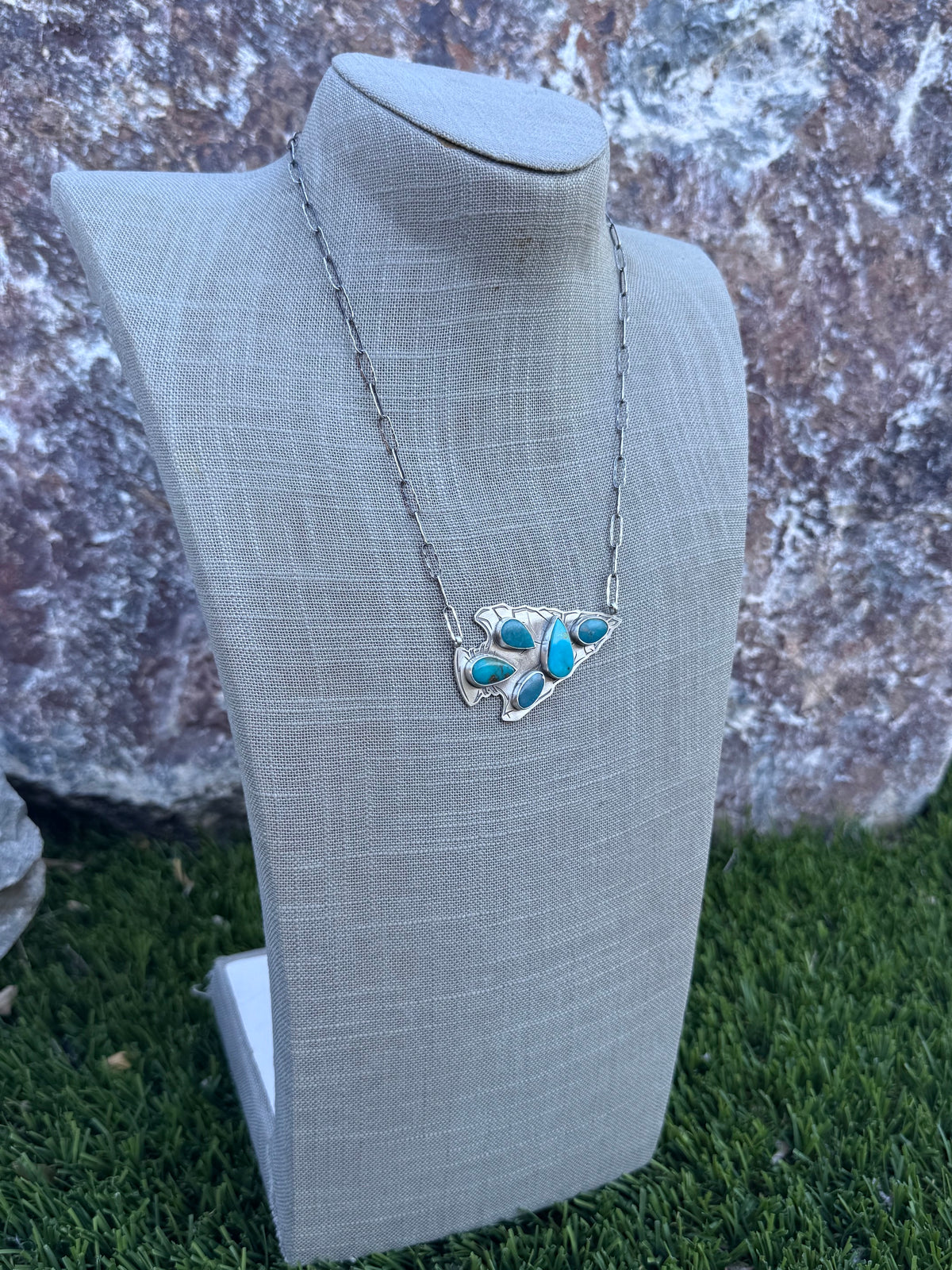 Handmade Sterling Silver & Turquoise Arrowhead 19.75" Necklace by Roaming Buffalo