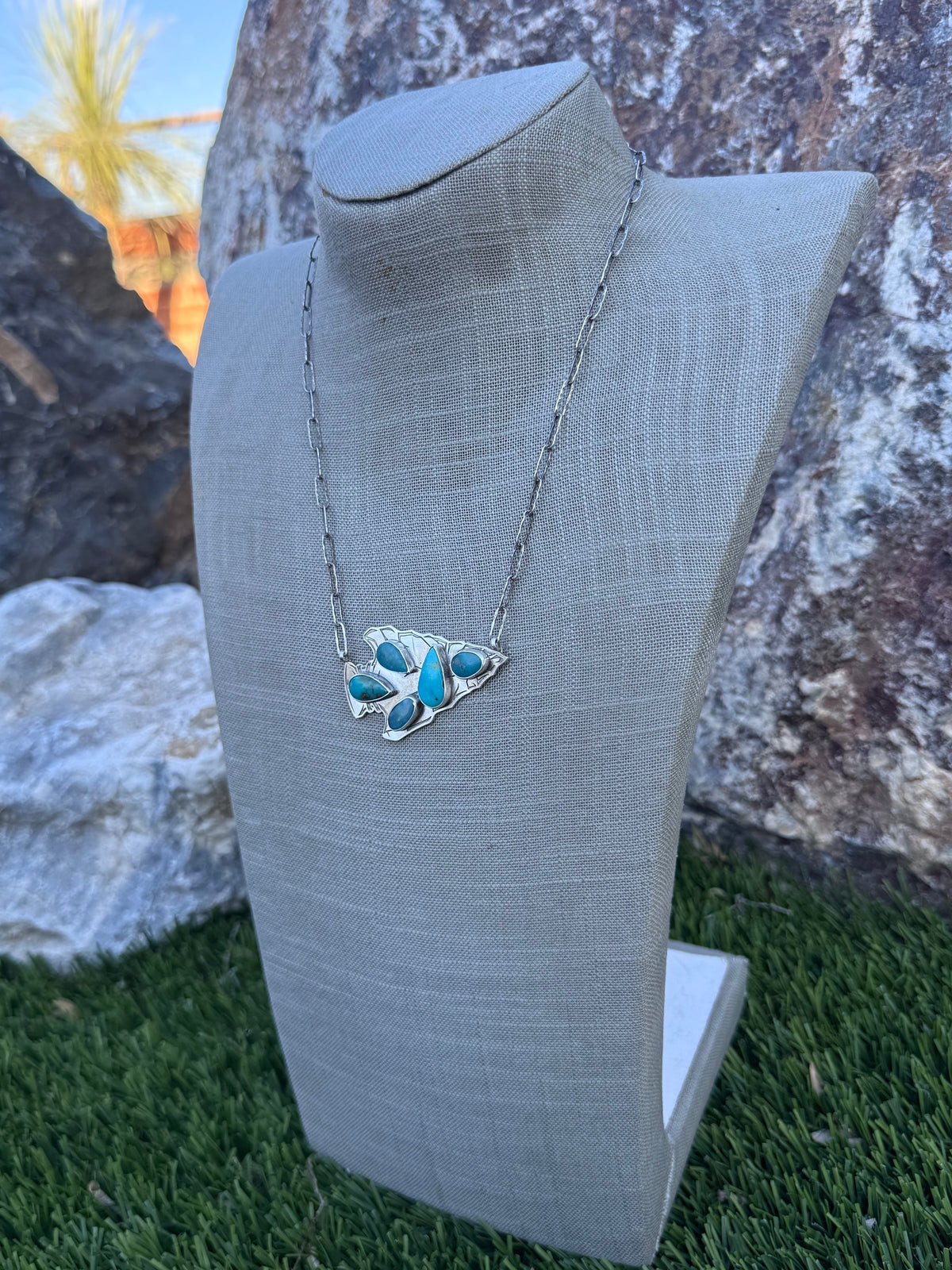 Handmade Sterling Silver & Turquoise Arrowhead 19.75" Necklace by Roaming Buffalo