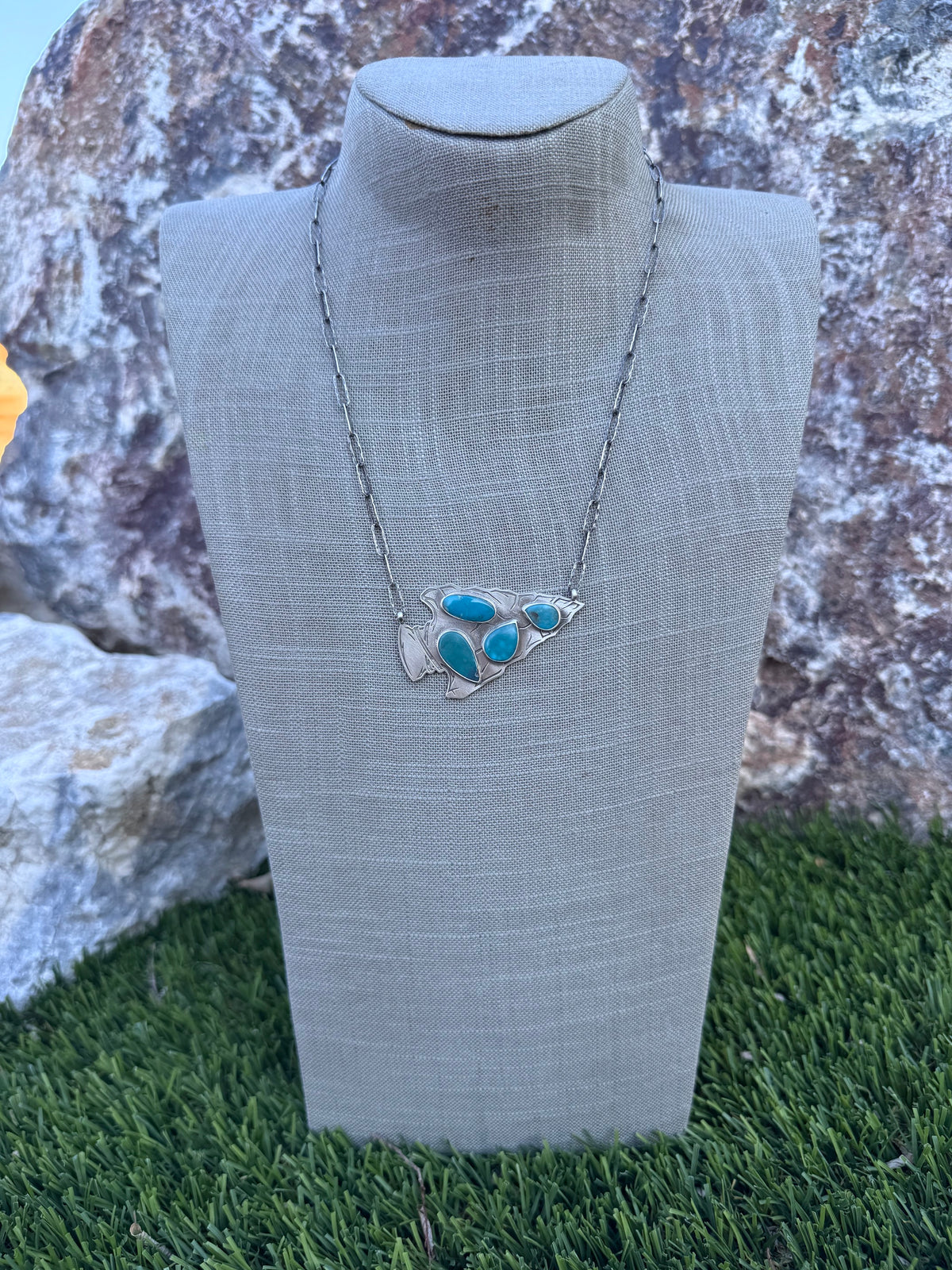 Handmade Sterling Silver & Turquoise Arrowhead 20" Necklace by Roaming Buffalo