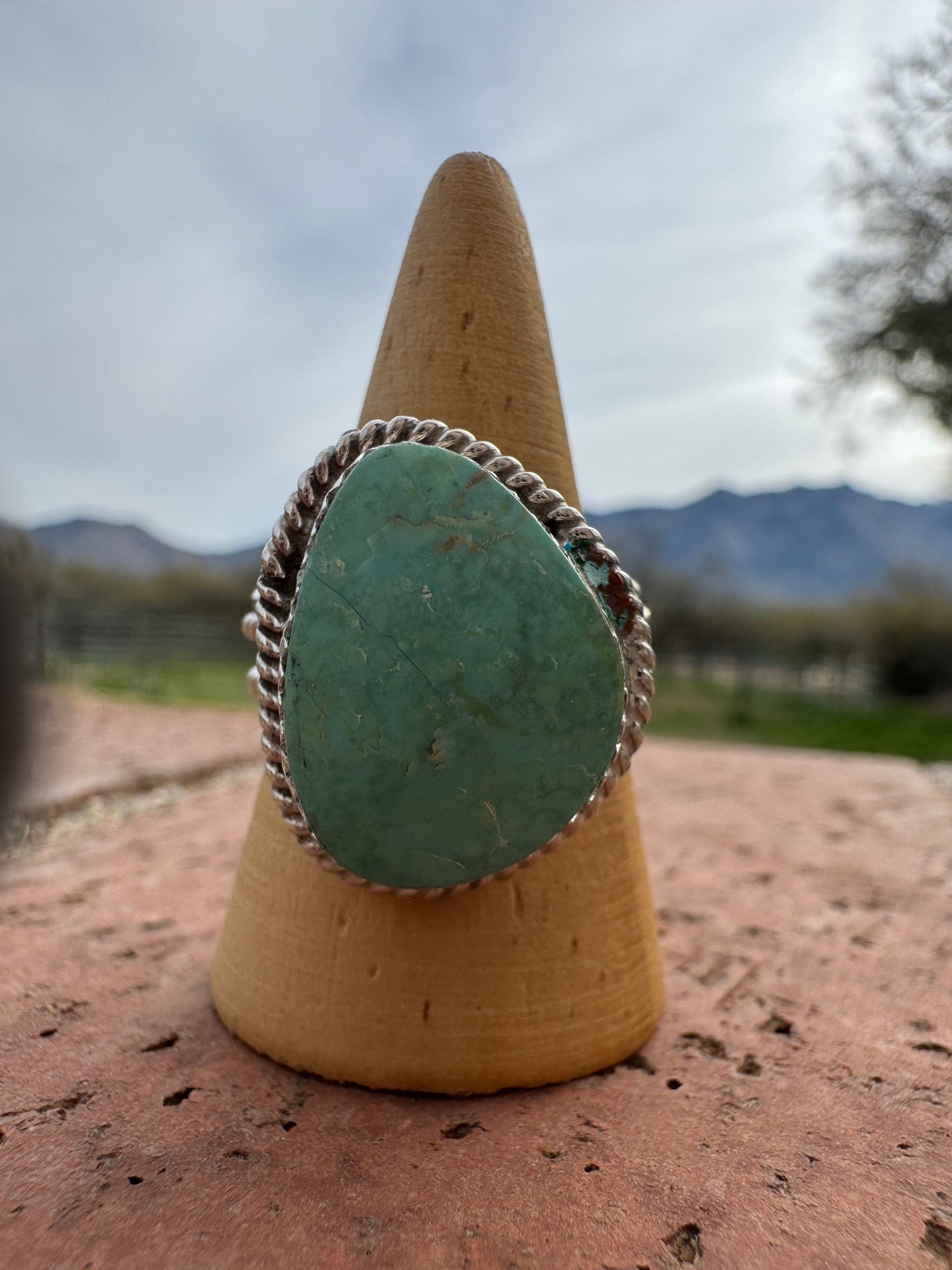 Handcrafted Triangular Kingman Turquoise & Sterling Silver Ring size 11