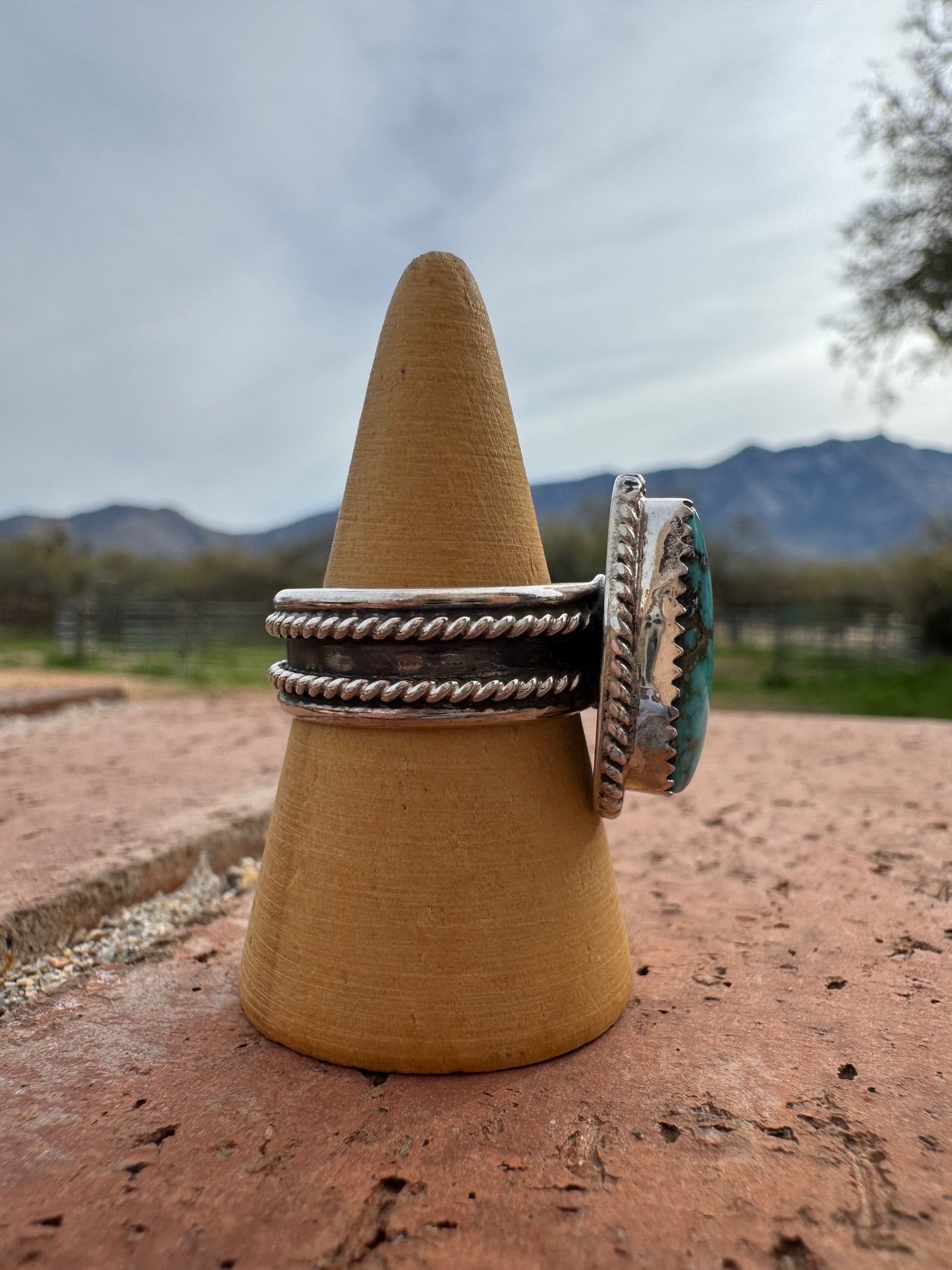 Handcrafted Triangular Kingman Turquoise & Sterling Silver Ring