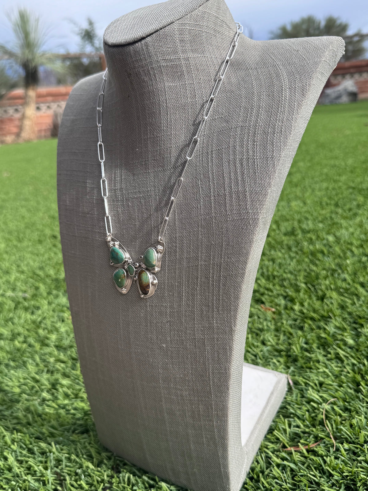 Handmade Sterling Silver & Mixed Media Turquoise Butterfly 19.5" Necklace by Roaming Buffalo