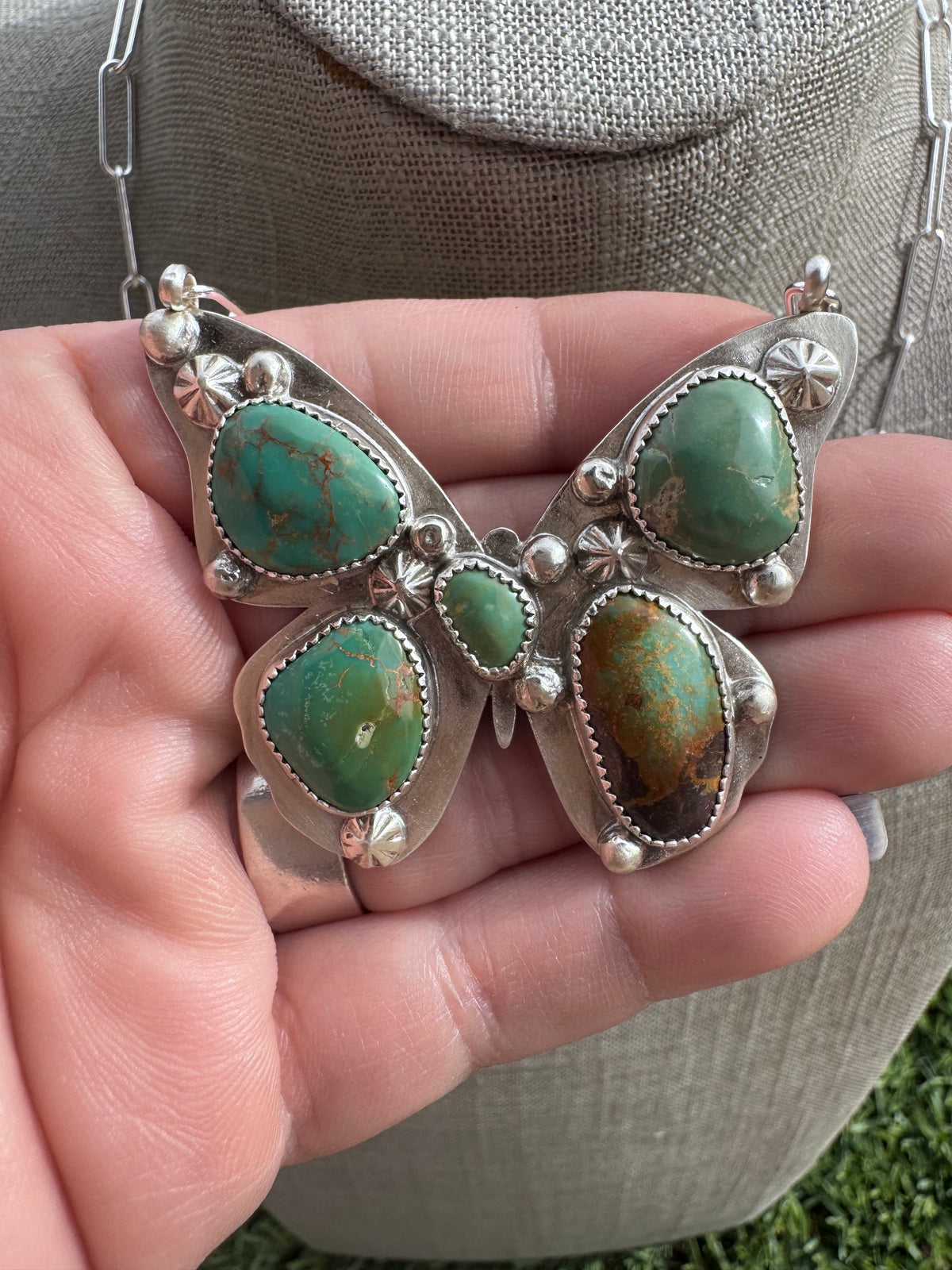 Handmade Sterling Silver & Mixed Media Turquoise Butterfly 19.5" Necklace by Roaming Buffalo