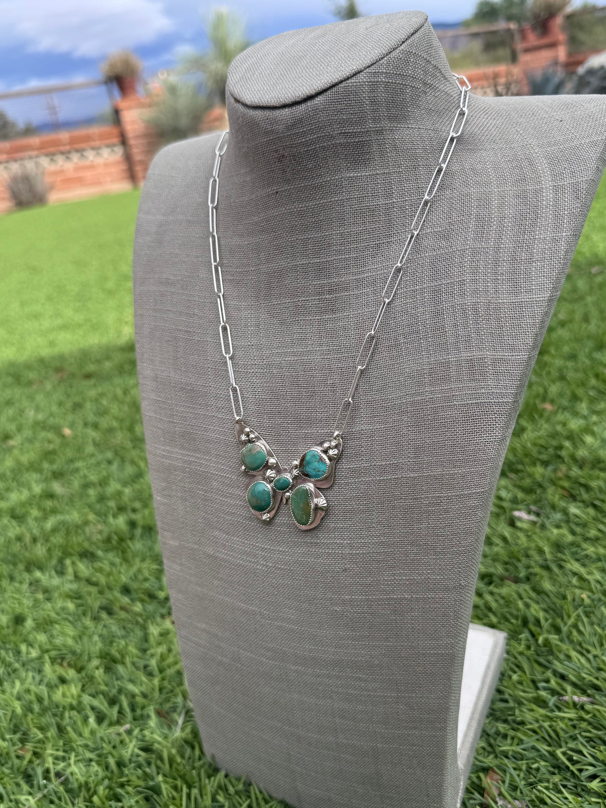 Handmade Sterling Silver & Mixed Media Turquoise Butterfly 19.5" Necklace by Roaming Buffalo