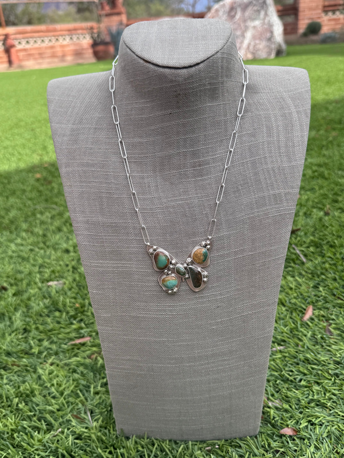 Handmade Sterling Silver & Mixed Media Turquoise Butterfly 19.5" Necklace by Roaming Buffalo