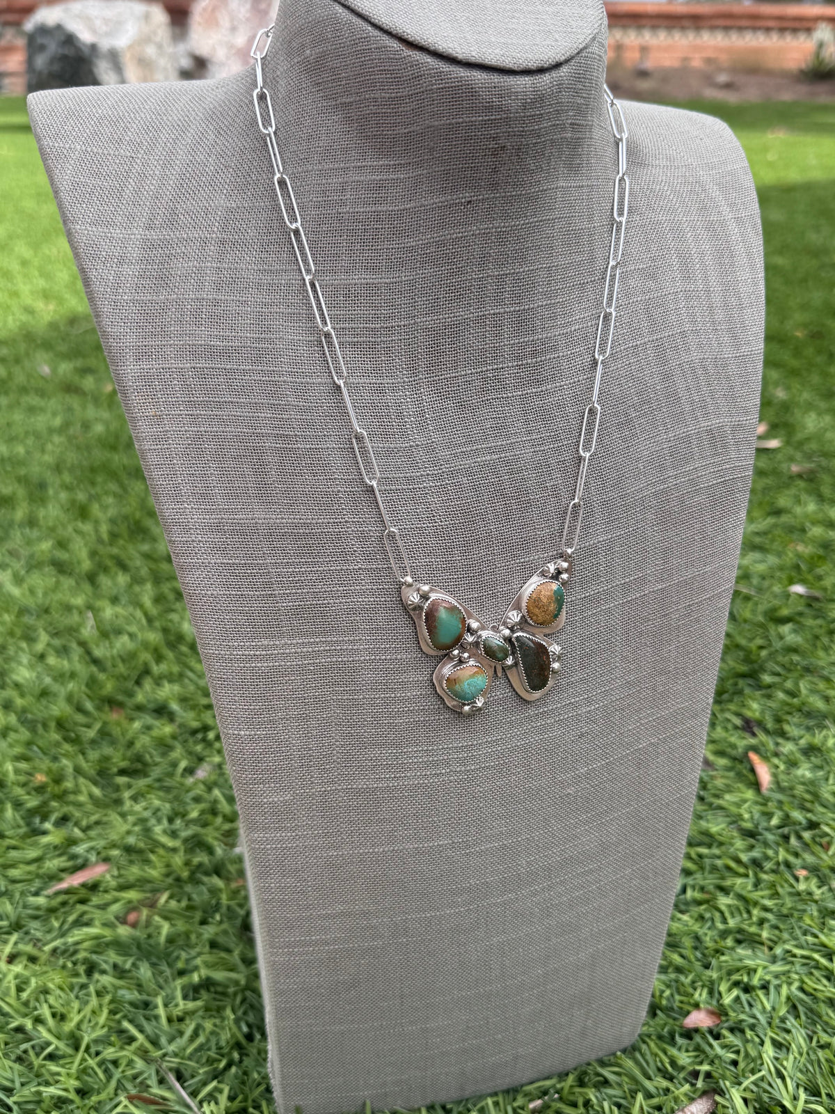 Handmade Sterling Silver & Mixed Media Turquoise Butterfly 19.5" Necklace by Roaming Buffalo