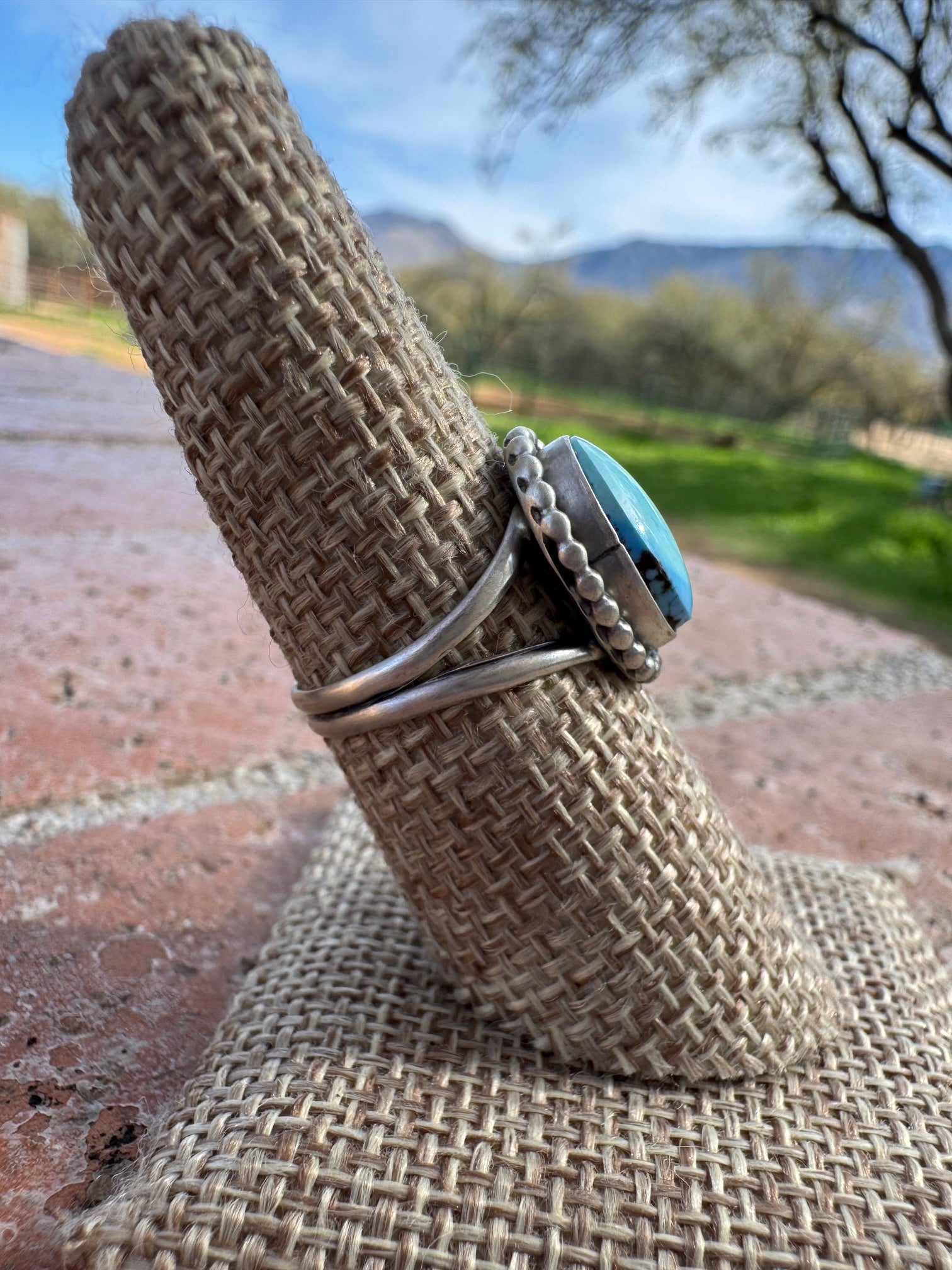 Handcrafted Oval Golden Hills Turquoise & Sterling Silver Ring size 7