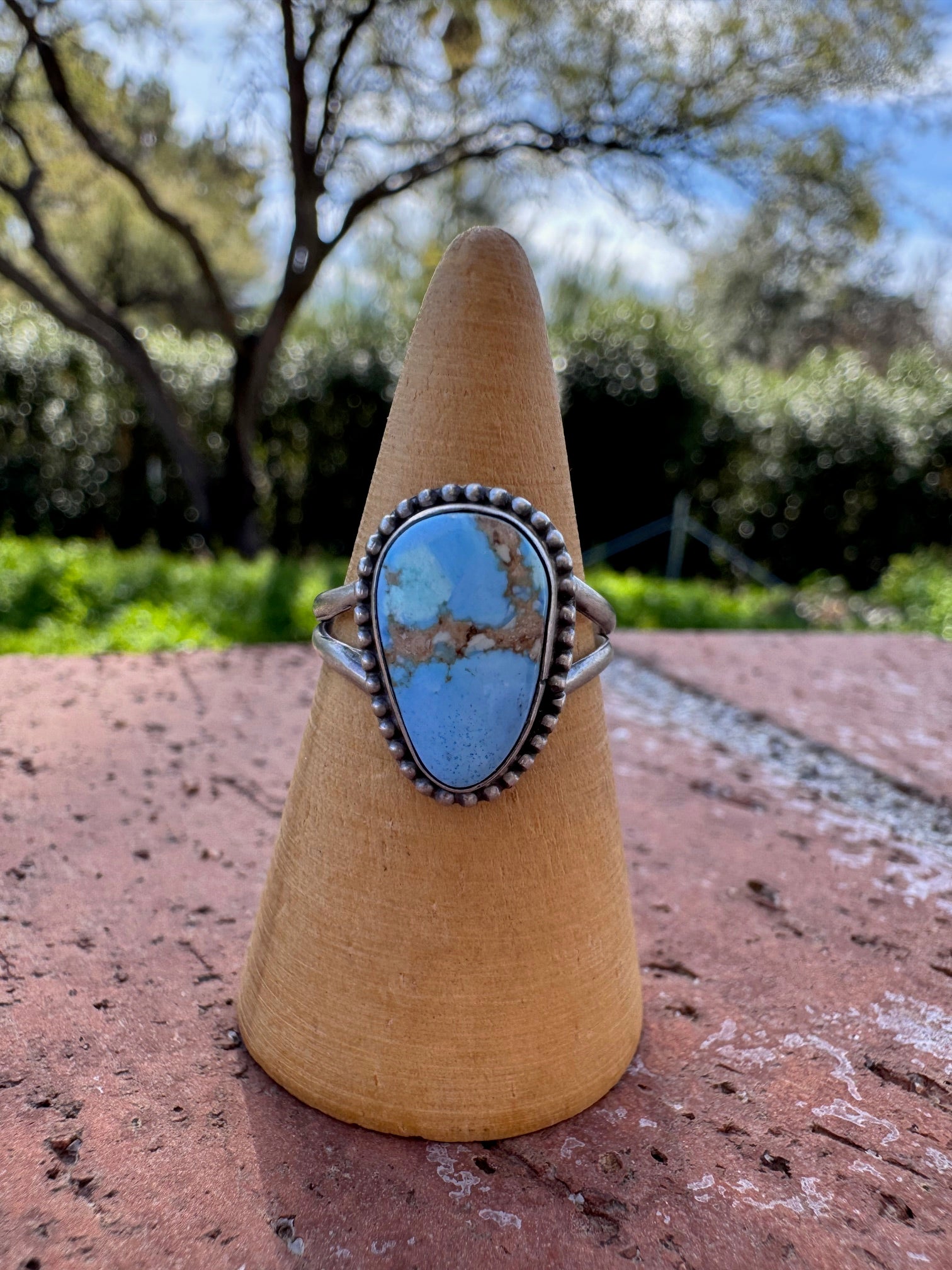 Handcrafted Teardrop Golden Hills Turquoise & Sterling Silver Ring