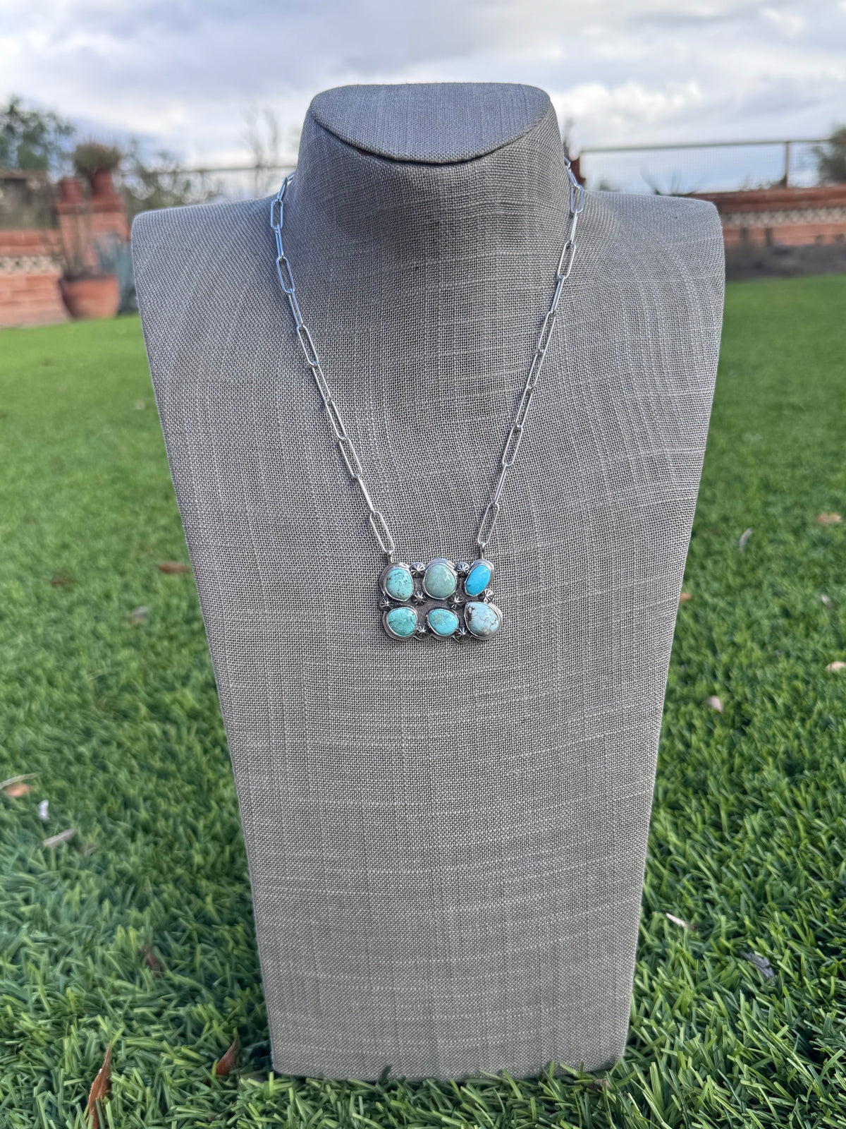 Handmade Sterling Silver & Mixed Media Turquoise 19" Necklace by Roaming Buffalo