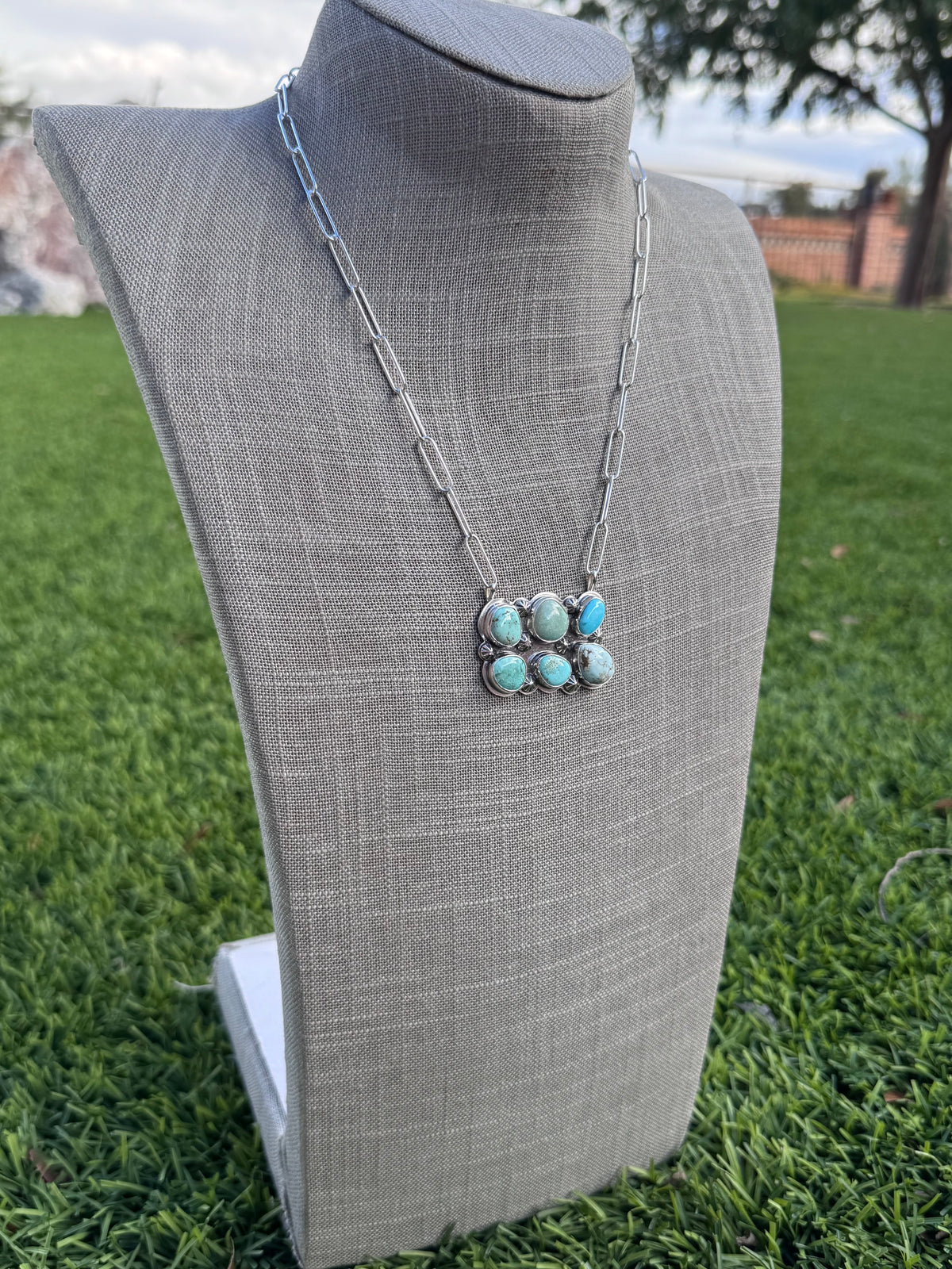 Handmade Sterling Silver & Mixed Media Turquoise 19" Necklace by Roaming Buffalo