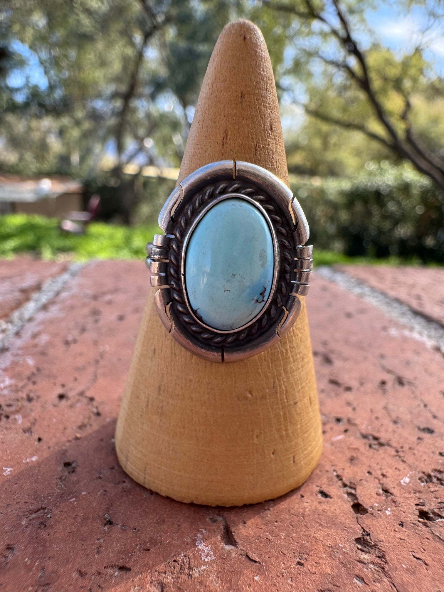 Handcrafted Oval Golden Hills Turquoise & Sterling Silver Ring size 8.5