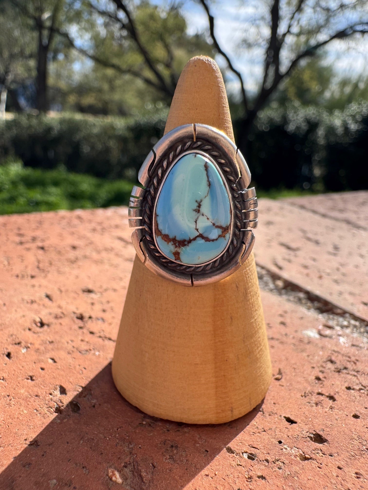 Handcrafted Teardrop Golden Hills Turquoise & Sterling Silver Ring size 5.75