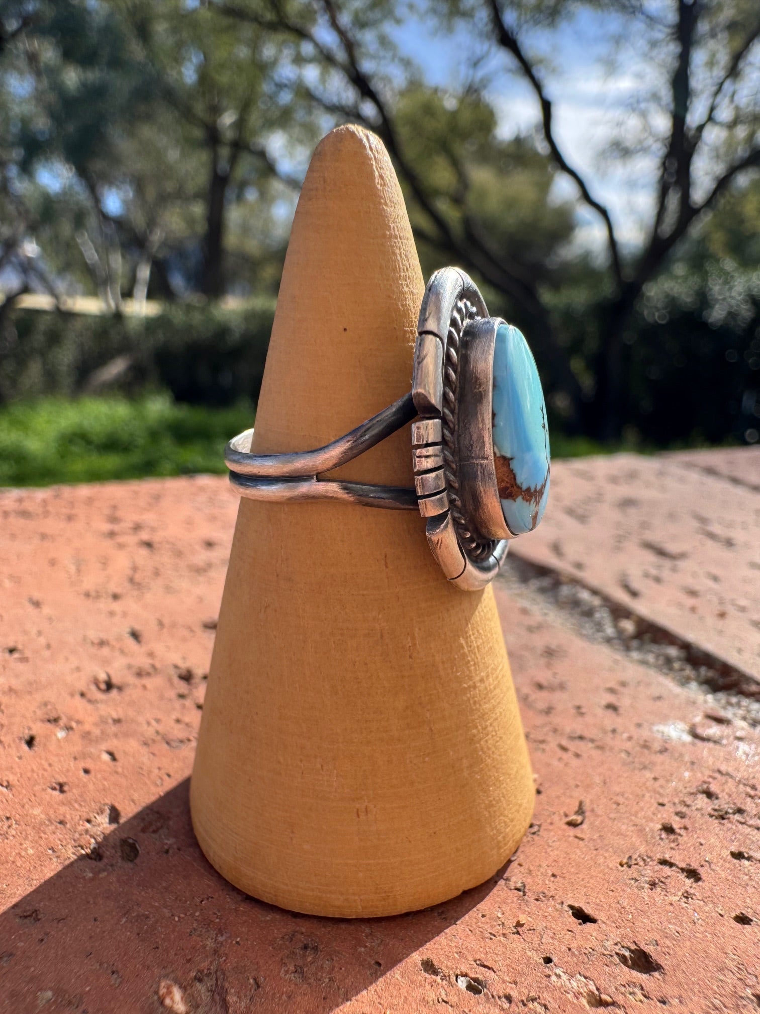 Handcrafted Teardrop Golden Hills Turquoise & Sterling Silver Ring size 5.75