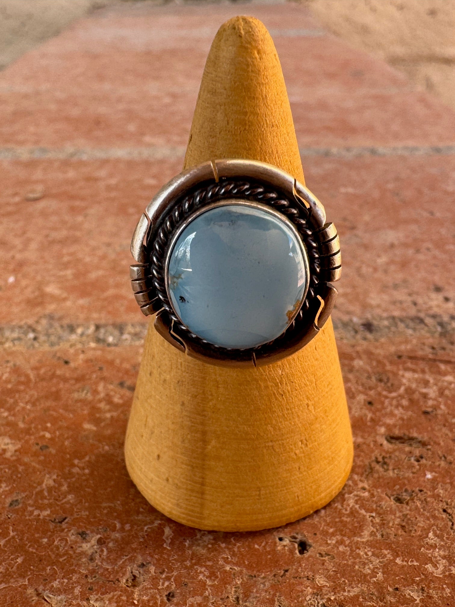 Handcrafted Round Golden Hills Turquoise & Sterling Silver Ring size 6.75