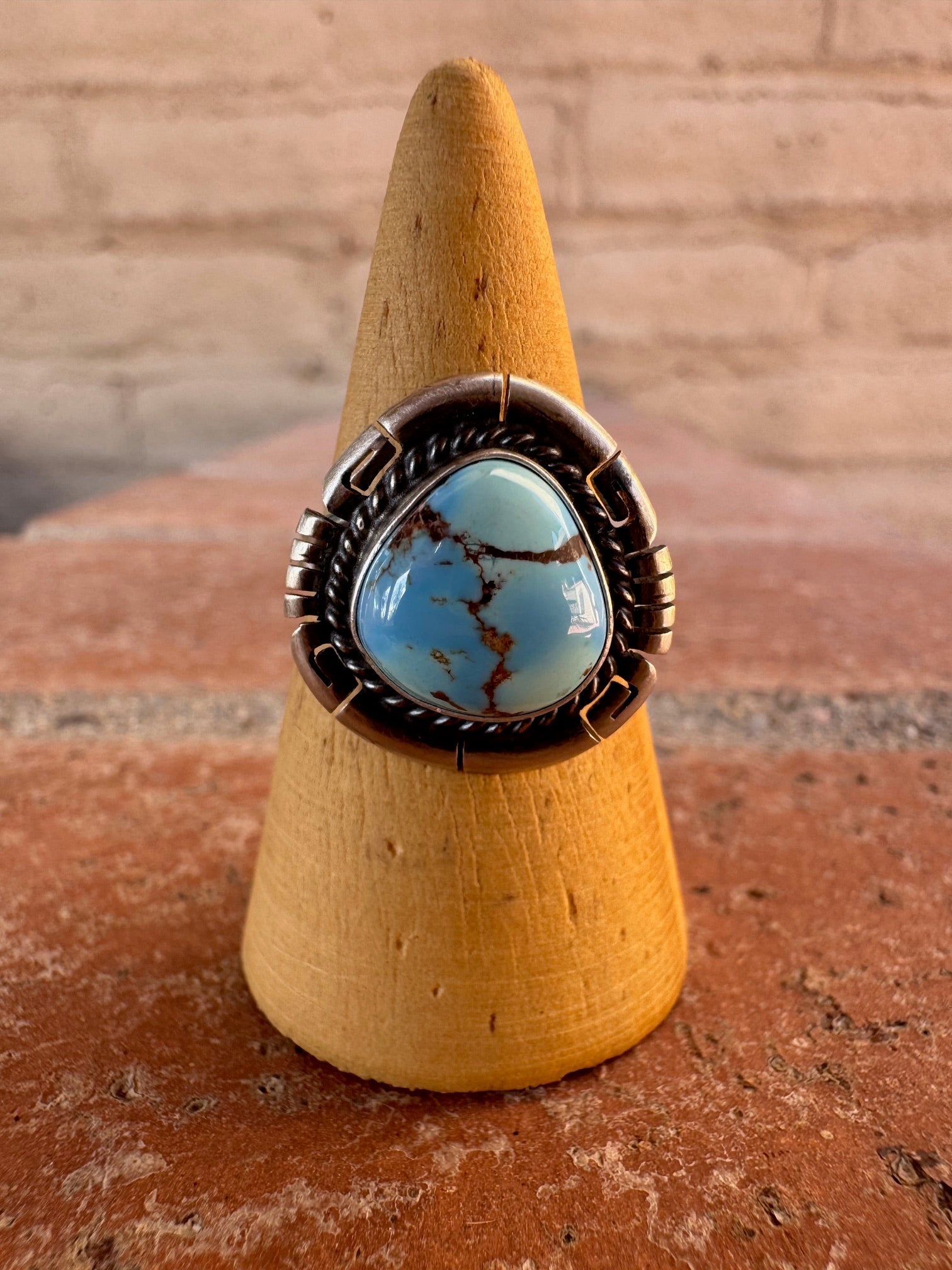 Handcrafted Teardrop Golden Hills Turquoise & Sterling Silver Ring size 8.5