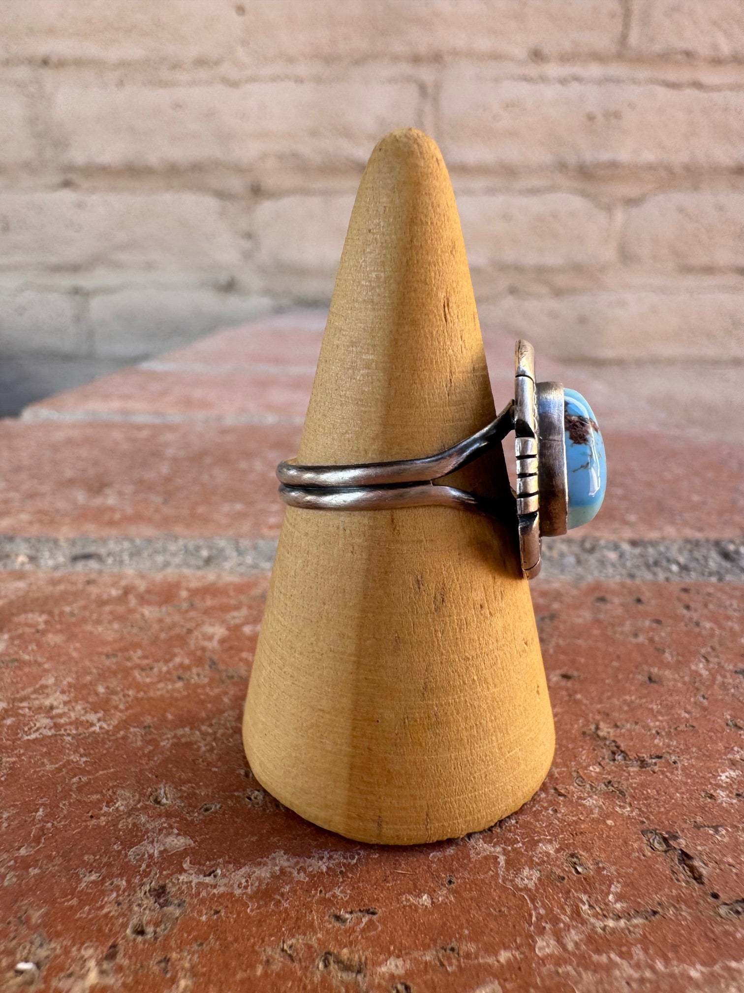 Handcrafted Teardrop Golden Hills Turquoise & Sterling Silver Ring size 8.5