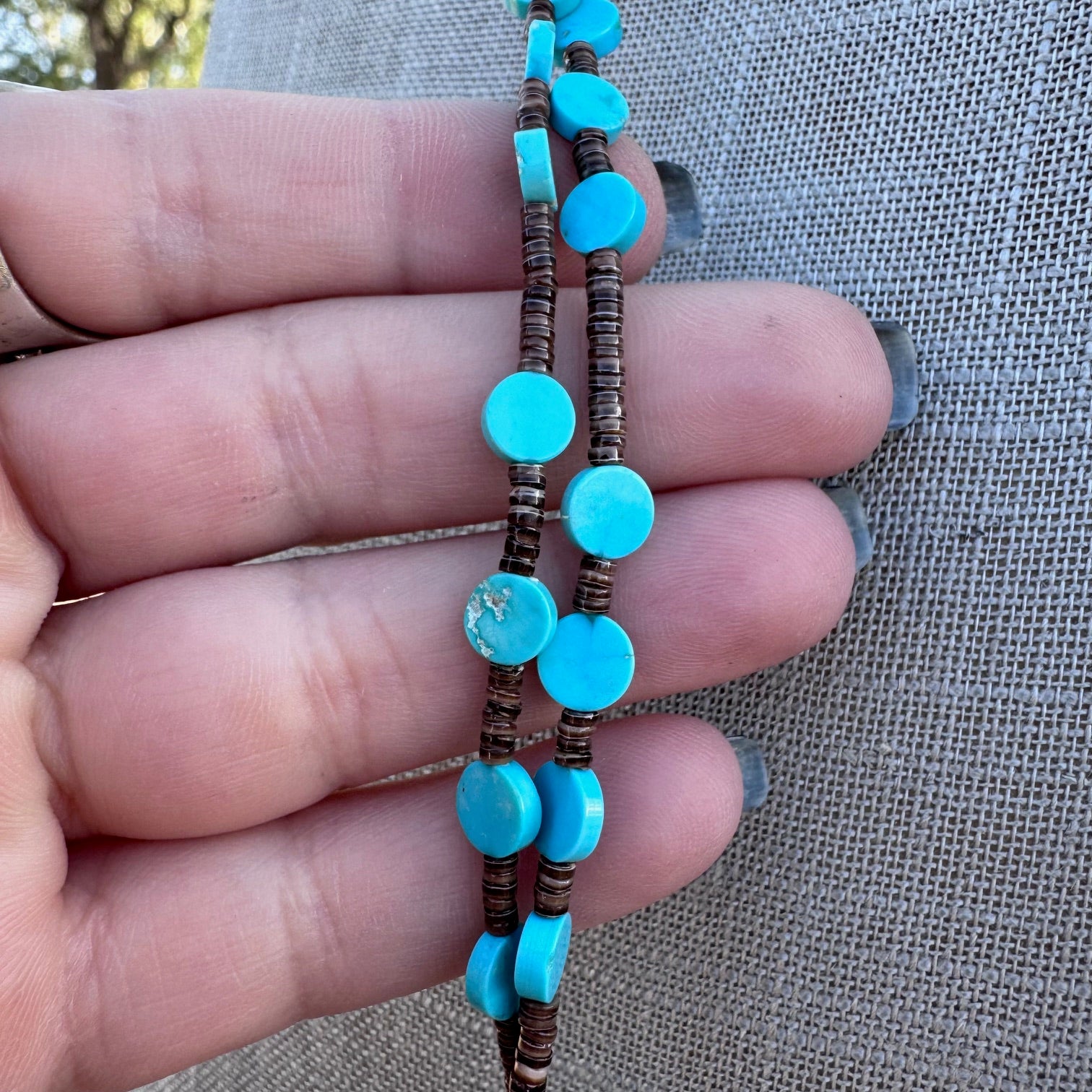 Handcrafted Kingman Turquoise & Heishi 2 strand Beaded Necklace 30"