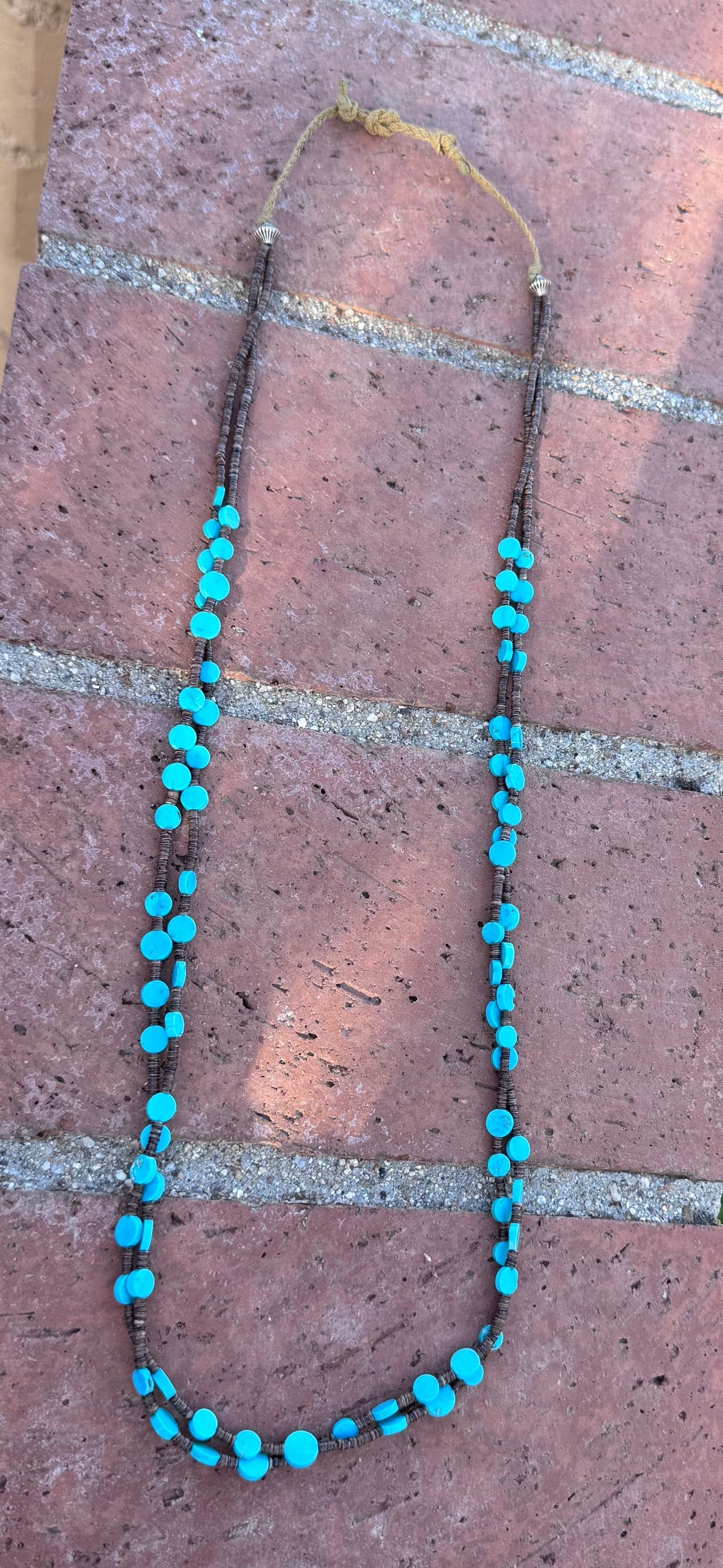 Handcrafted Kingman Turquoise & Heishi 2 strand Beaded Necklace 30"