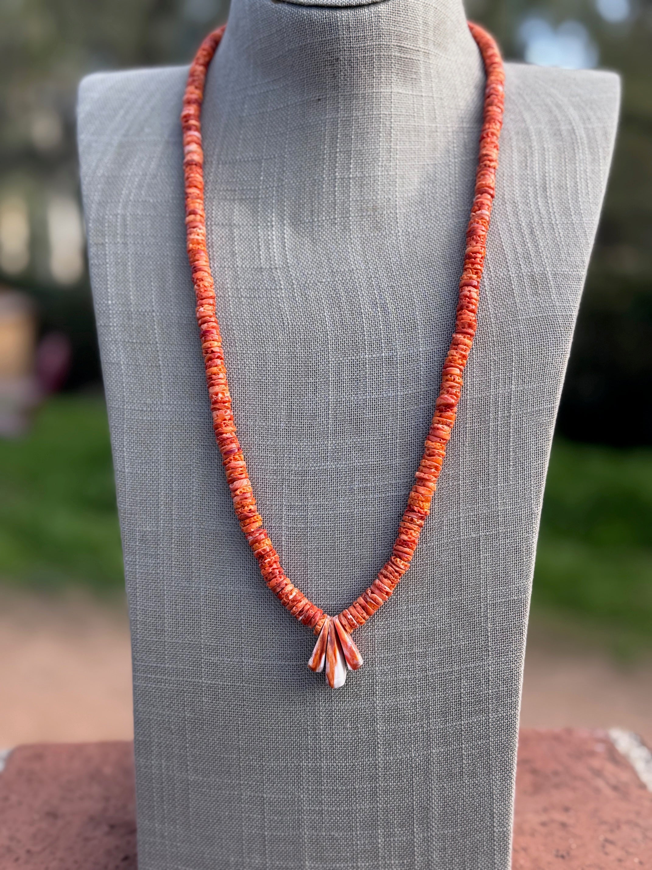 Handcrafted Orange Spiny Oyster & Sterling Silver Beaded Necklace 26"