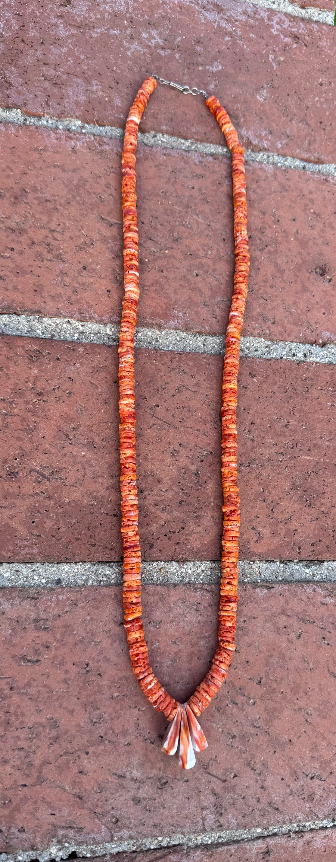 Handcrafted Orange Spiny Oyster & Sterling Silver Beaded Necklace 26"
