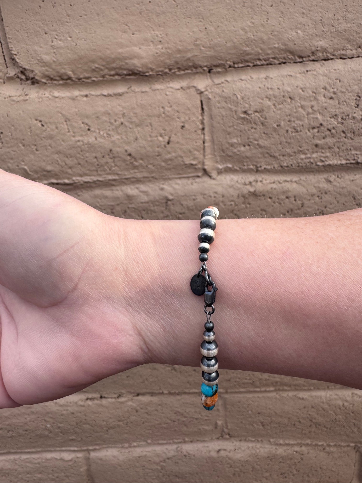 Handcrafted Spice & Sterling Silver 4-6mm Beaded Bracelet 8"