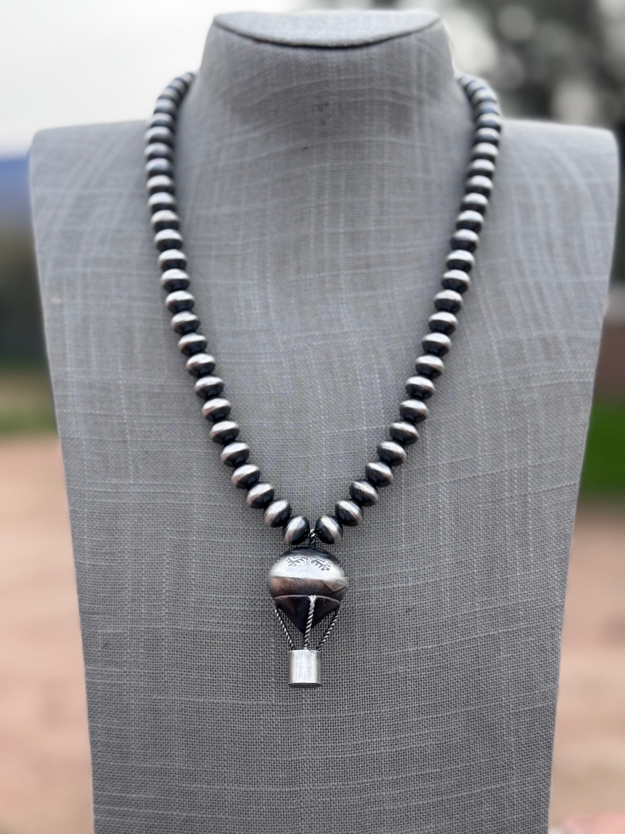 Handcrafted Sterling Silver Pearl Beaded Hot Air Balloon Necklace 22"